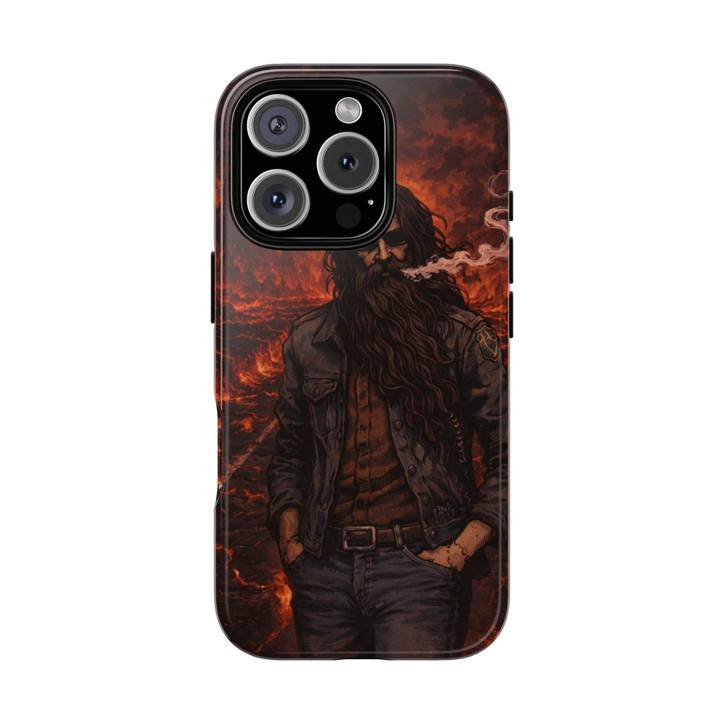 Rugged Beardman Phone Case — Smoky Lava Biker Design