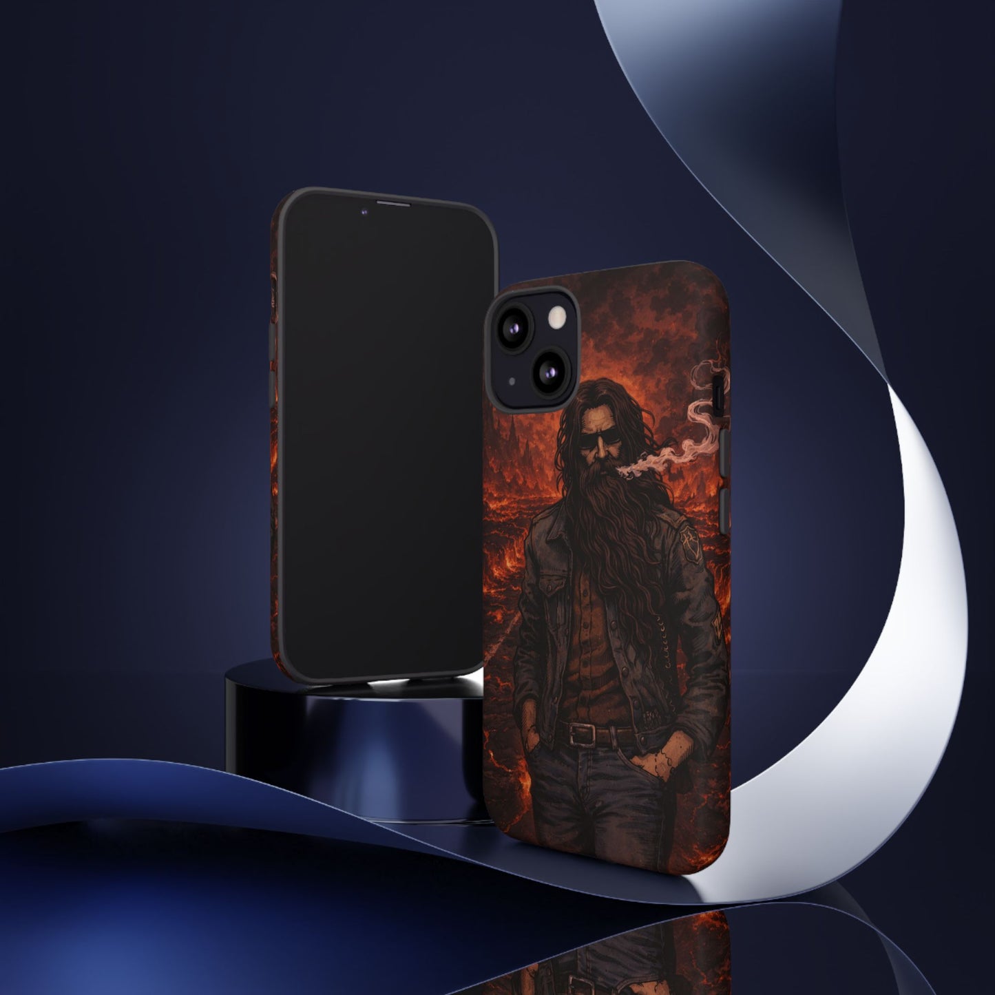 Rugged Beardman Phone Case — Smoky Lava Biker Design