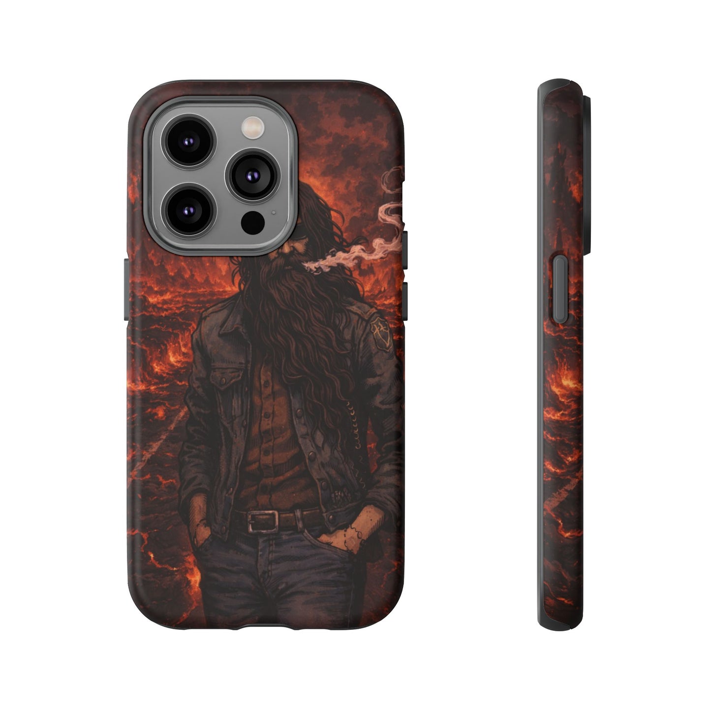 Rugged Beardman Phone Case — Smoky Lava Biker Design