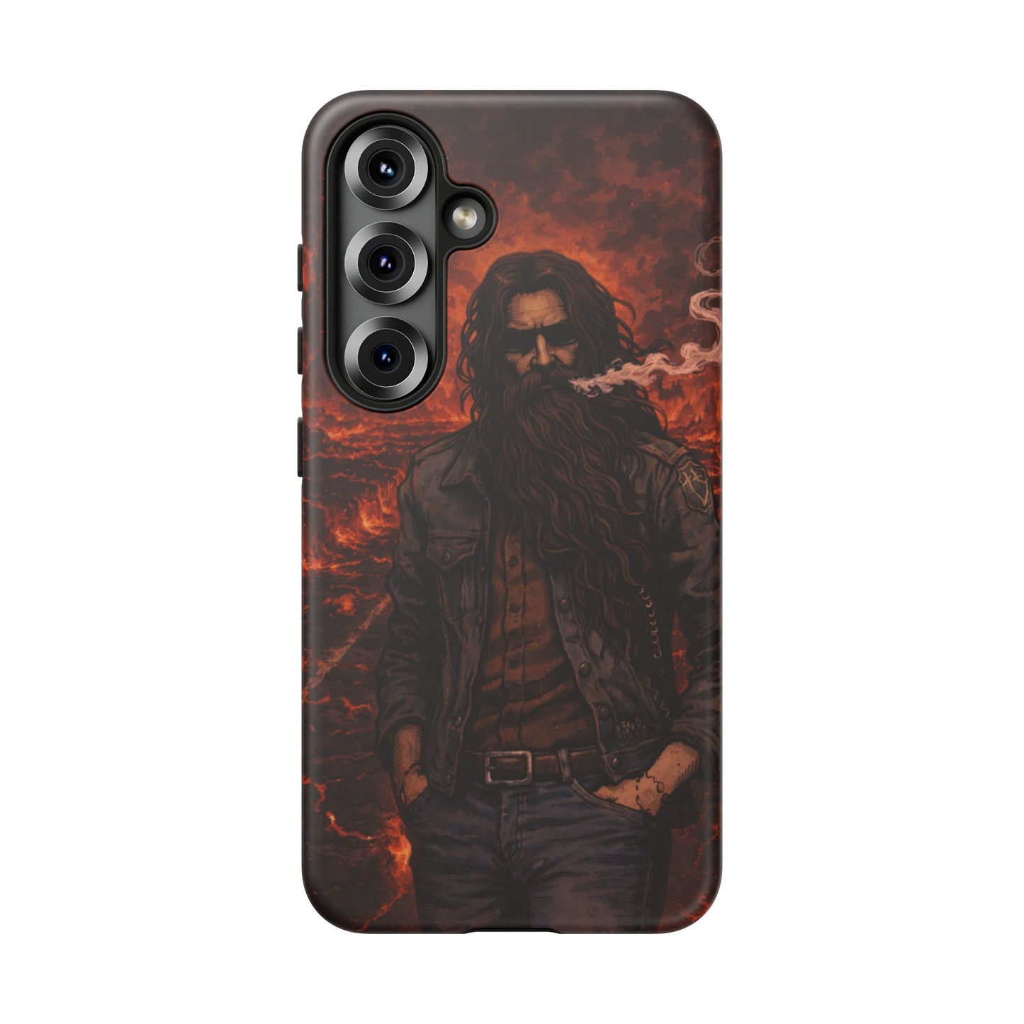 Rugged Beardman Phone Case — Smoky Lava Biker Design