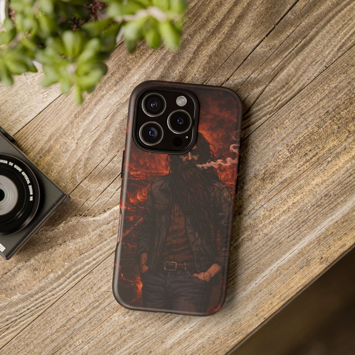 Rugged Beardman Phone Case — Smoky Lava Biker Design