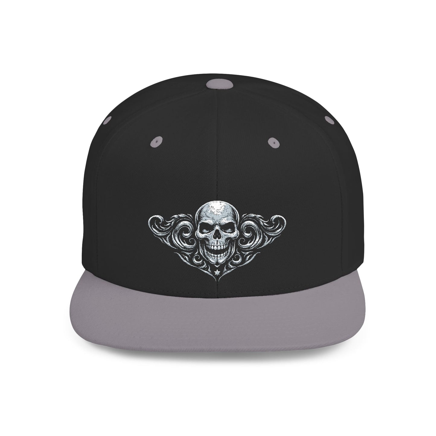 Diamond Skull Flat Bill Snapback Hat — Bling Skull Embroidered Cap