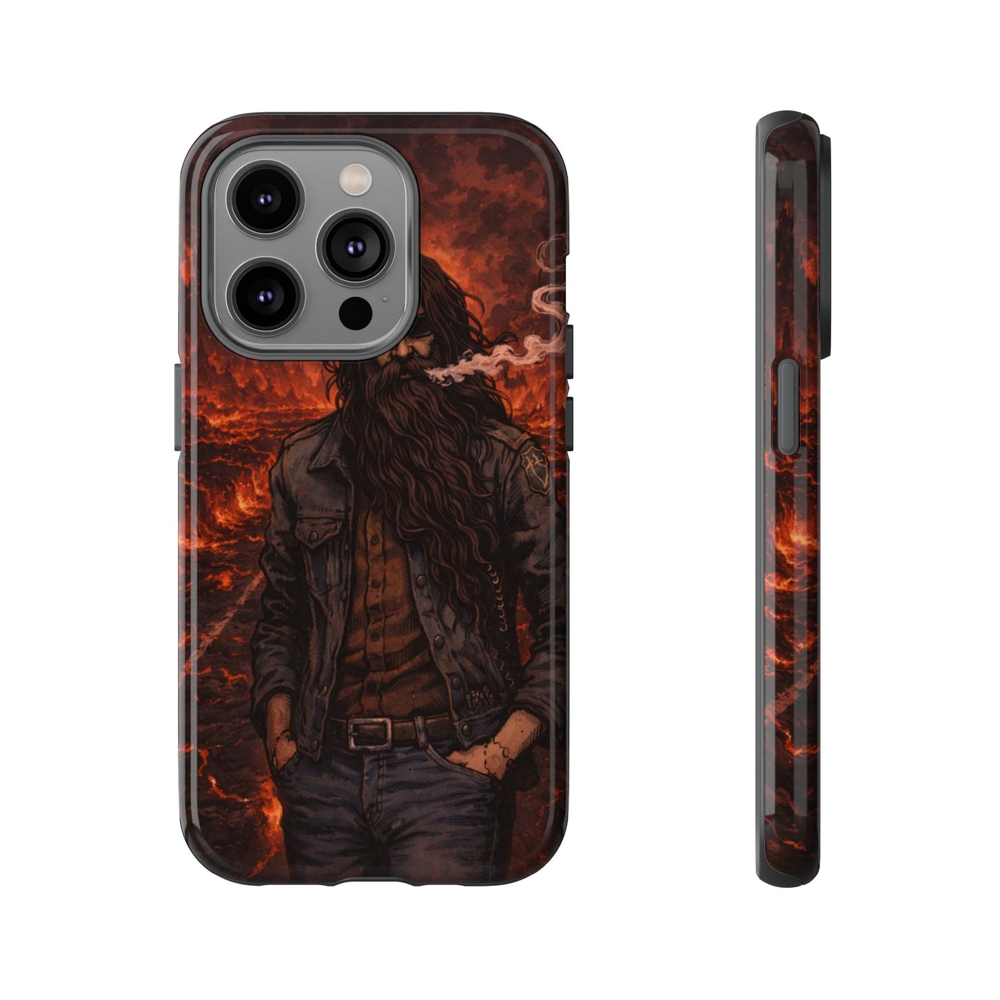 Rugged Beardman Phone Case — Smoky Lava Biker Design