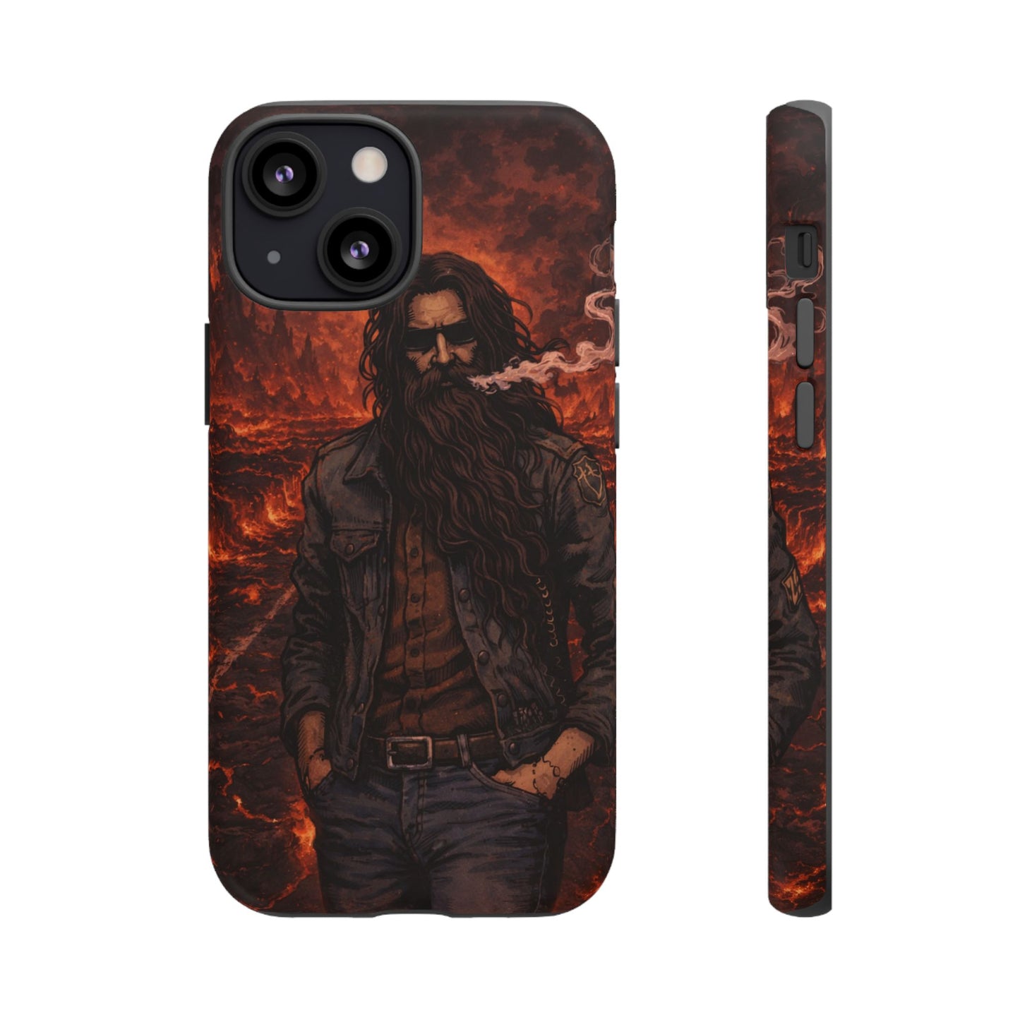 Rugged Beardman Phone Case — Smoky Lava Biker Design