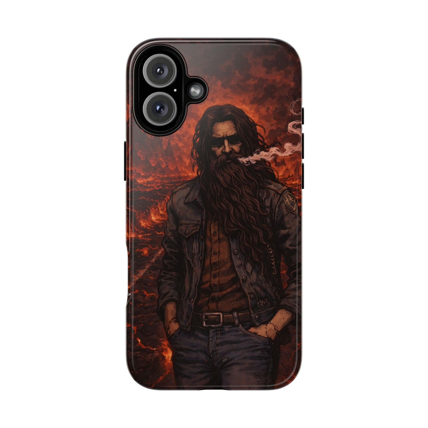 Rugged Beardman Phone Case — Smoky Lava Biker Design