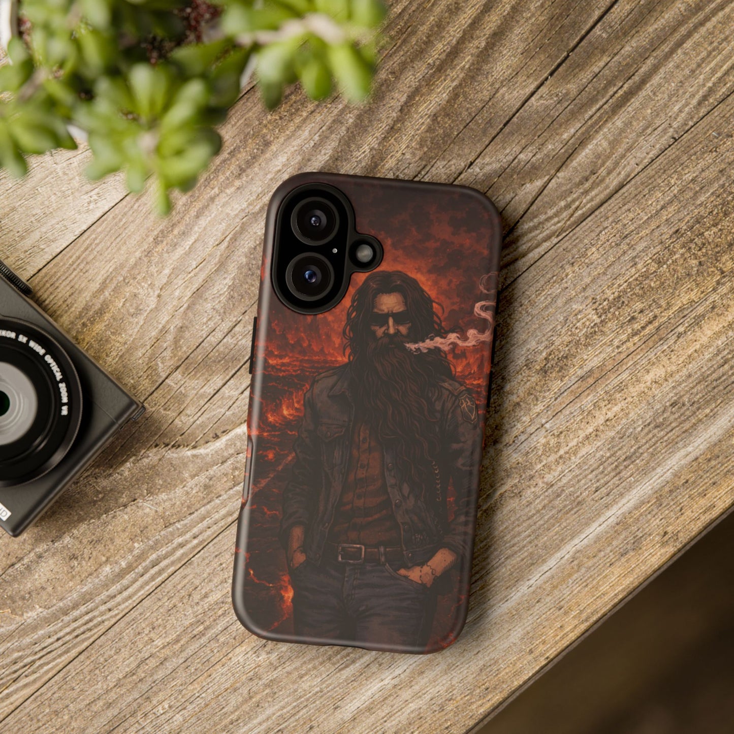 Rugged Beardman Phone Case — Smoky Lava Biker Design