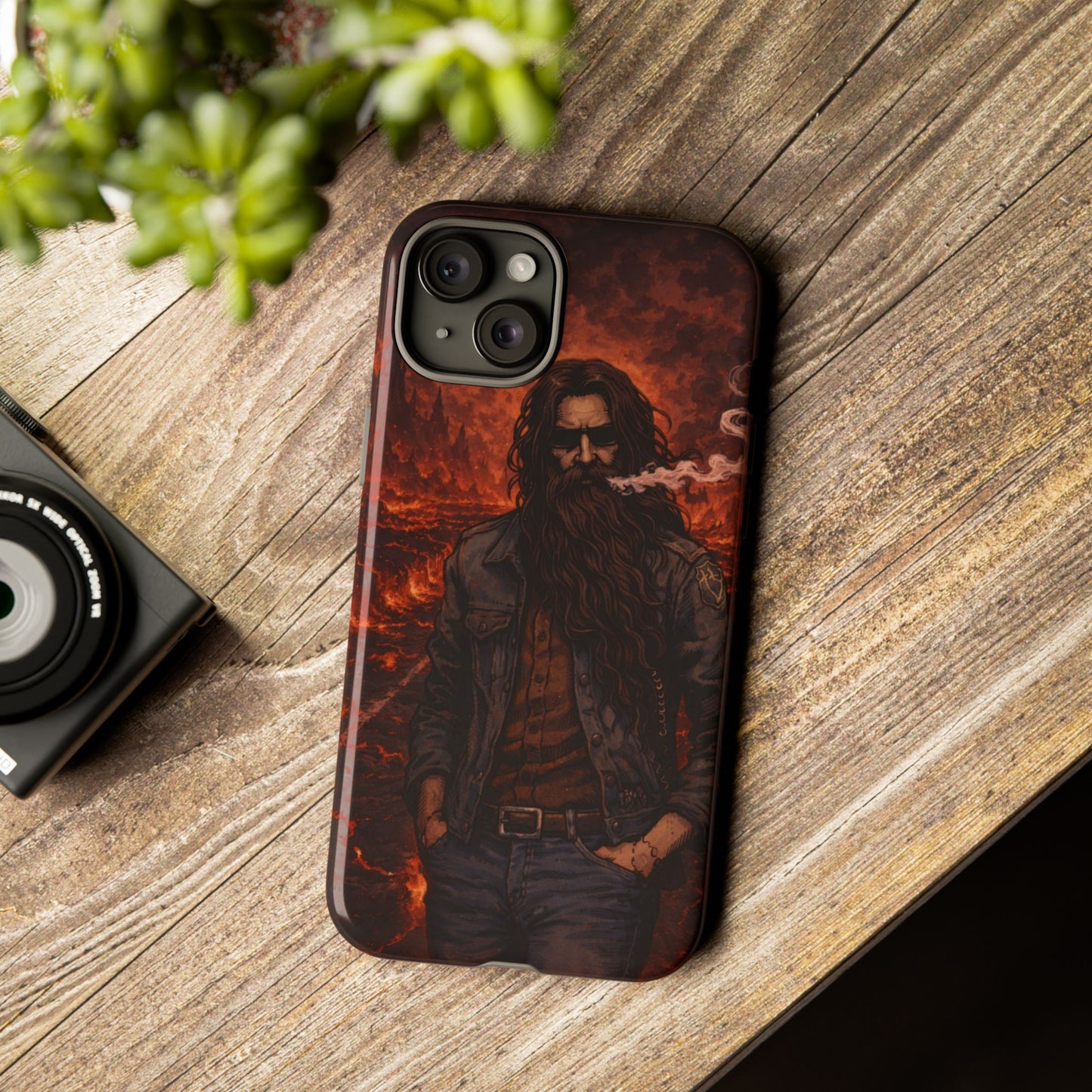 Rugged Beardman Phone Case — Smoky Lava Biker Design
