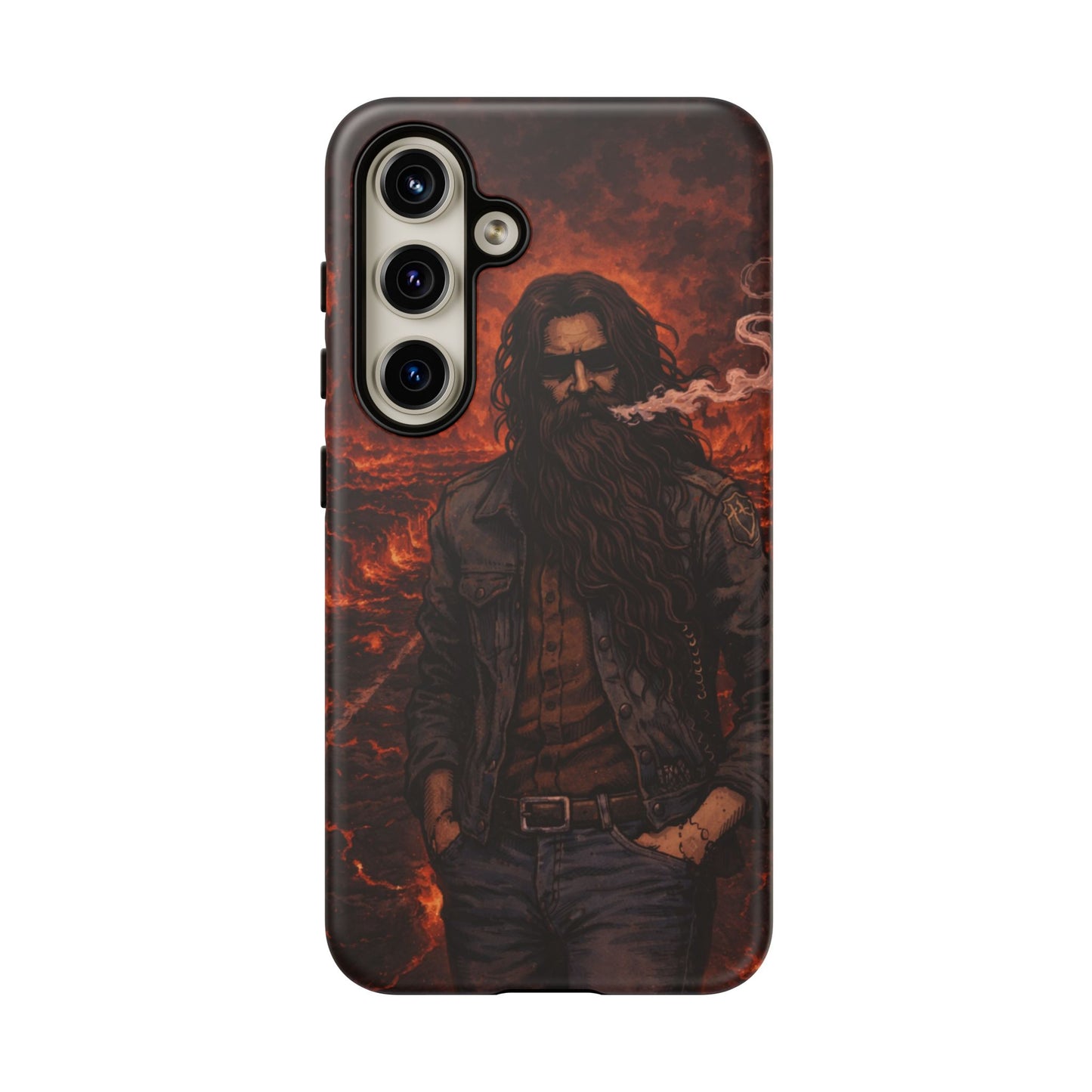 Rugged Beardman Phone Case — Smoky Lava Biker Design