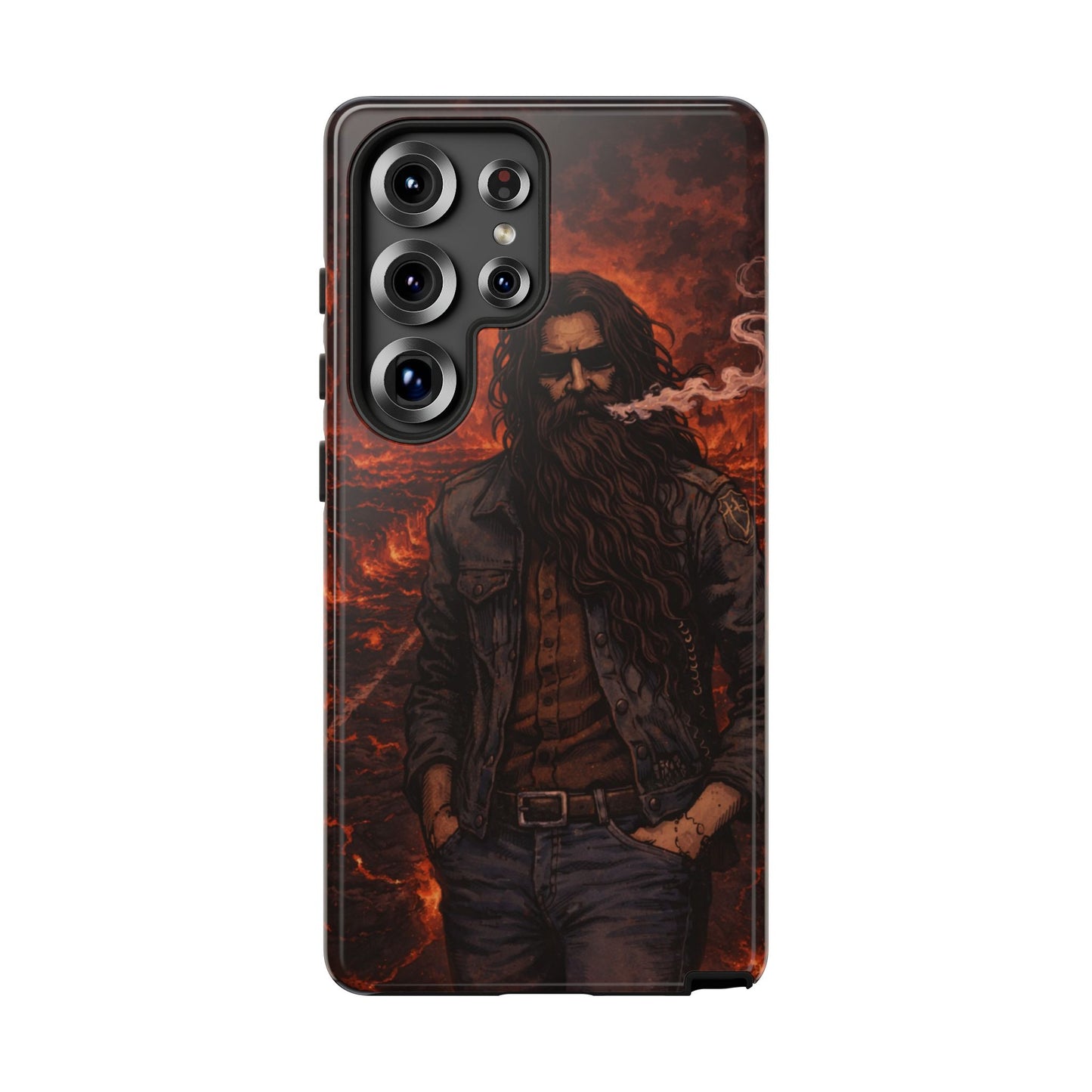 Rugged Beardman Phone Case — Smoky Lava Biker Design