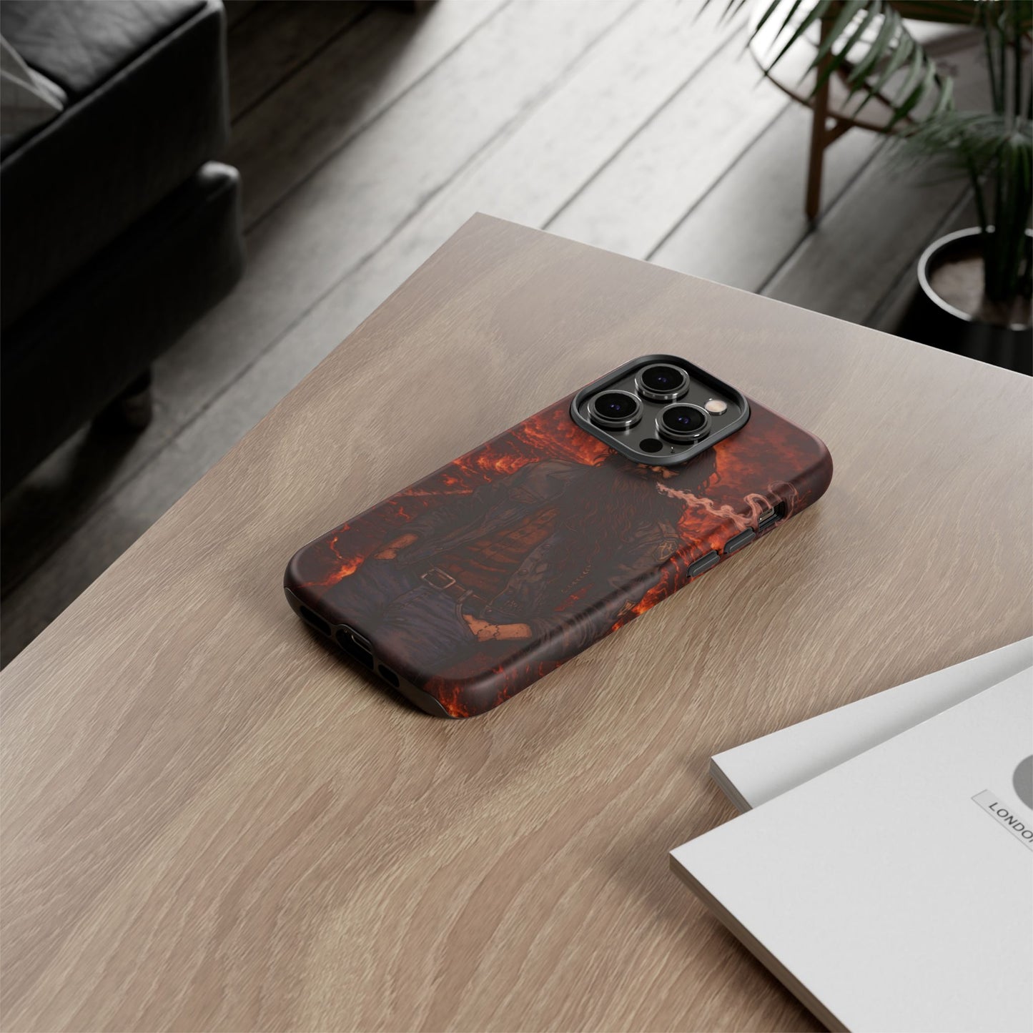 Rugged Beardman Phone Case — Smoky Lava Biker Design