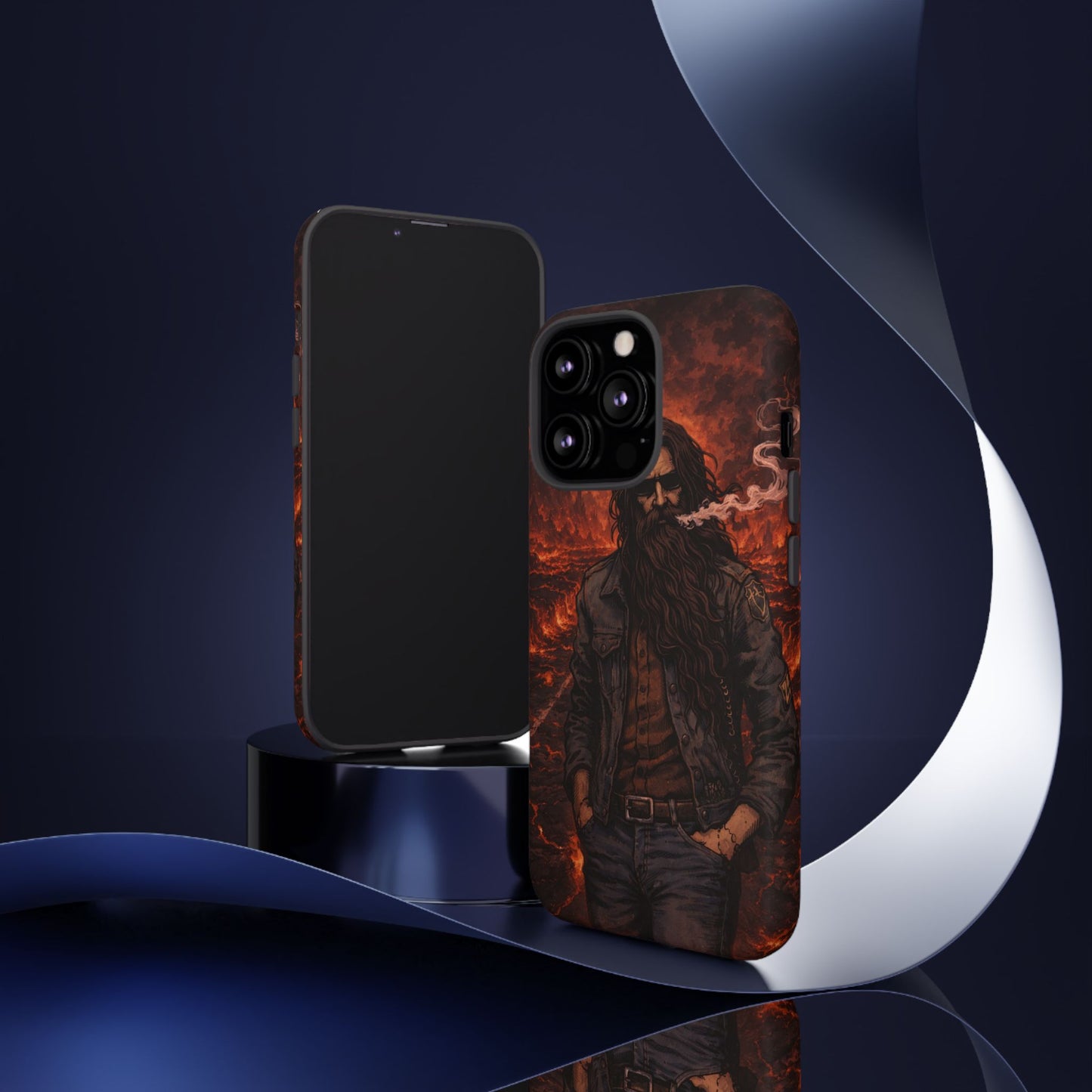 Rugged Beardman Phone Case — Smoky Lava Biker Design