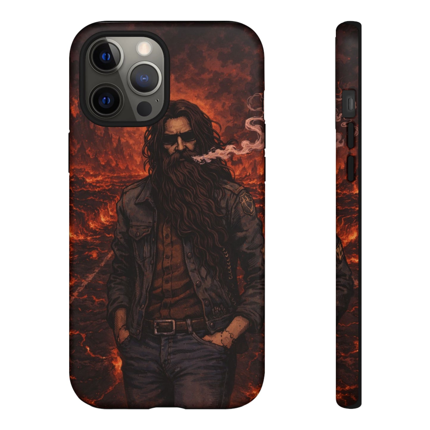 Rugged Beardman Phone Case — Smoky Lava Biker Design