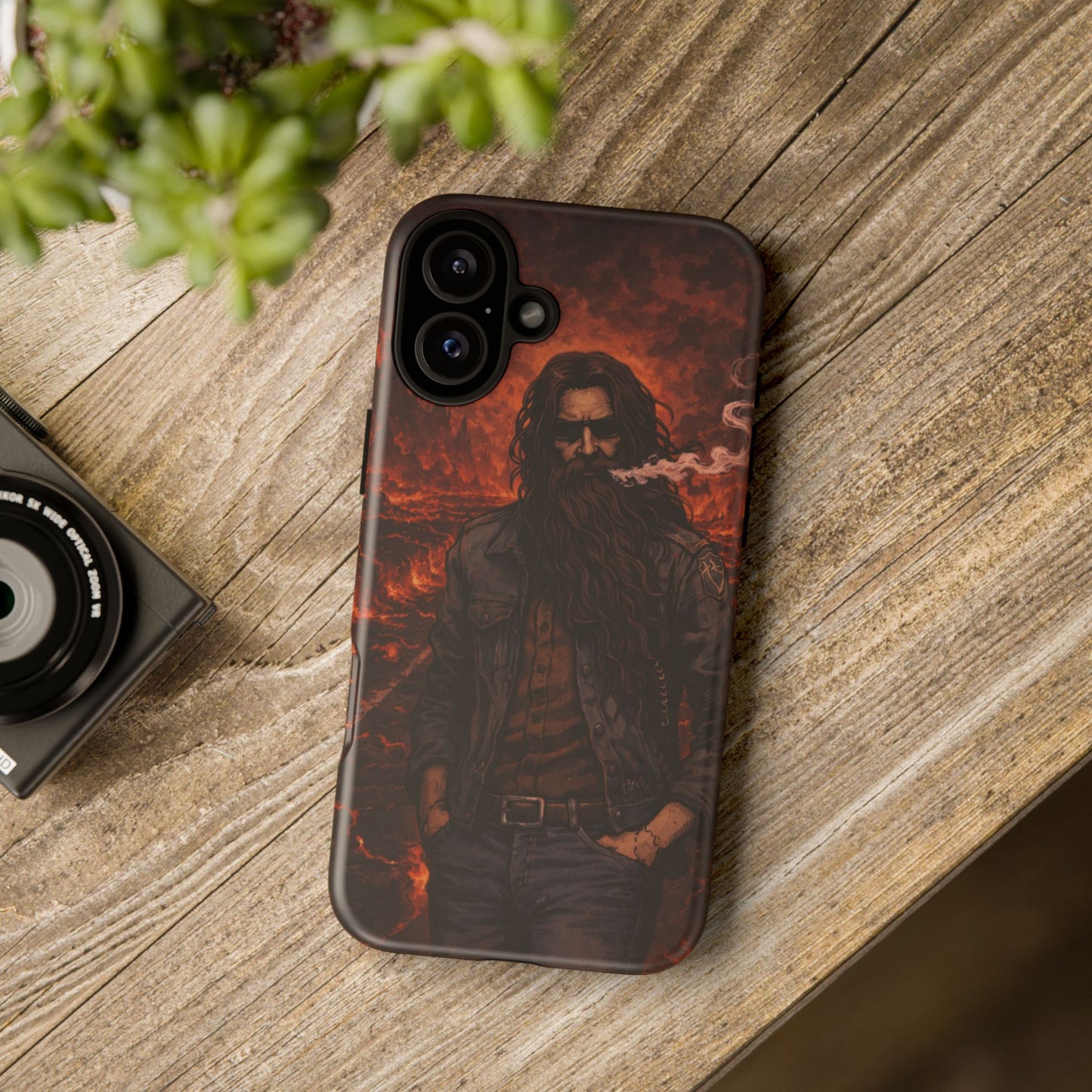 Rugged Beardman Phone Case — Smoky Lava Biker Design