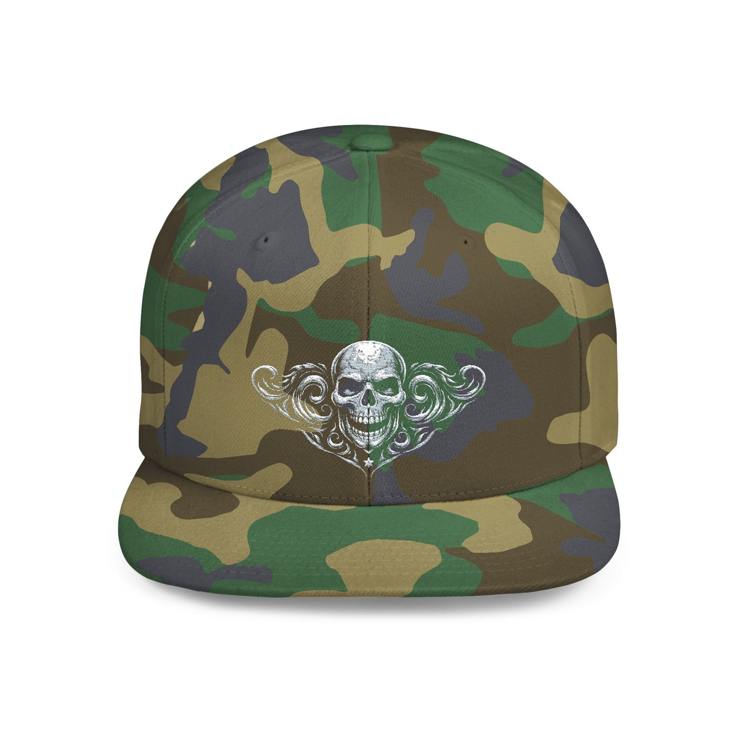 Diamond Skull Flat Bill Snapback Hat — Bling Skull Embroidered Cap