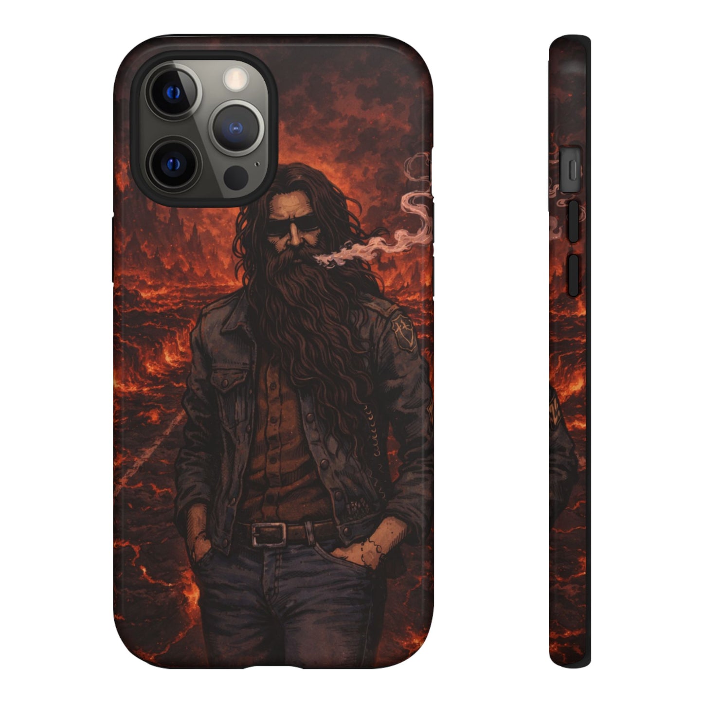 Rugged Beardman Phone Case — Smoky Lava Biker Design