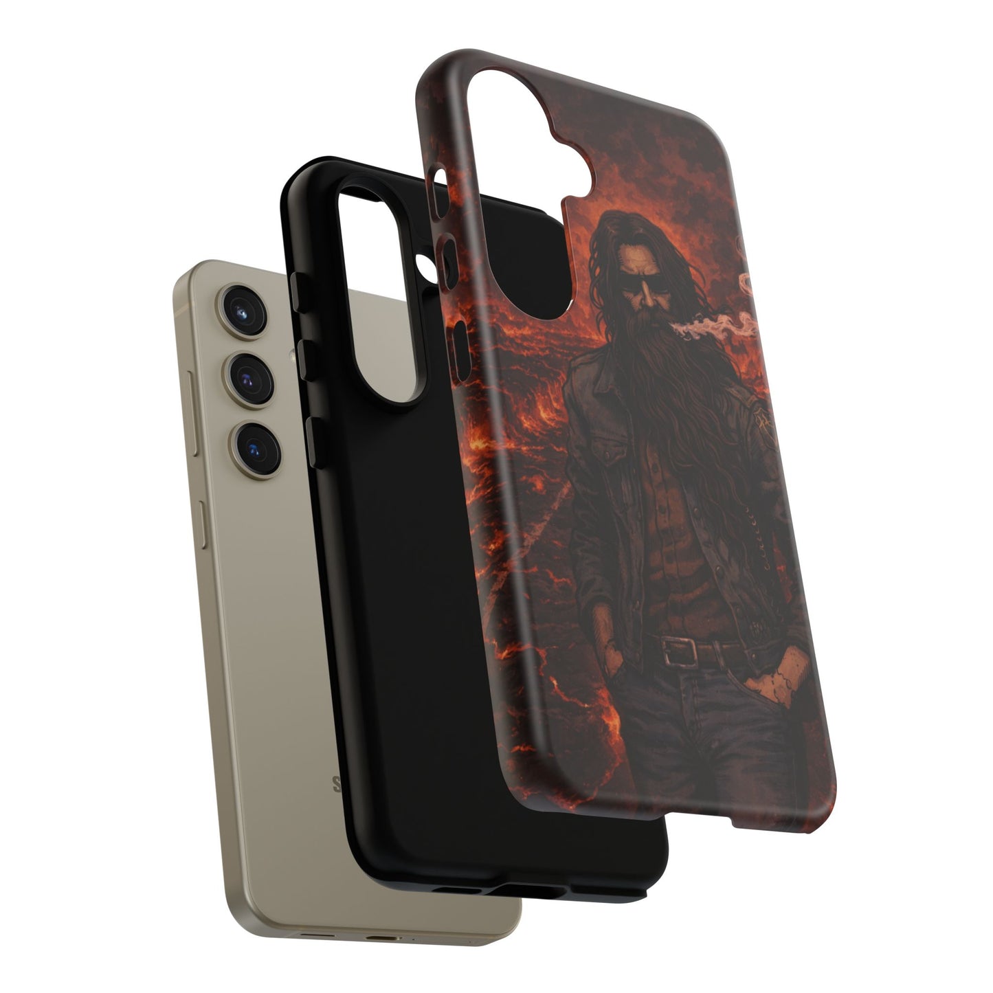 Rugged Beardman Phone Case — Smoky Lava Biker Design