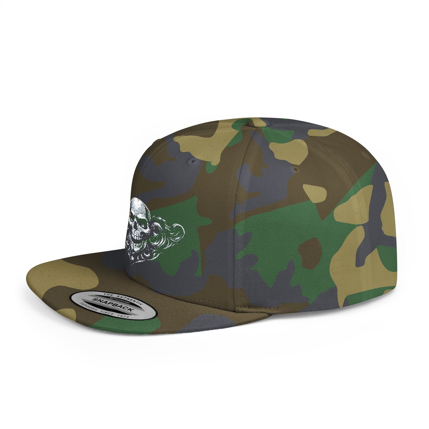 Diamond Skull Flat Bill Snapback Hat — Bling Skull Embroidered Cap