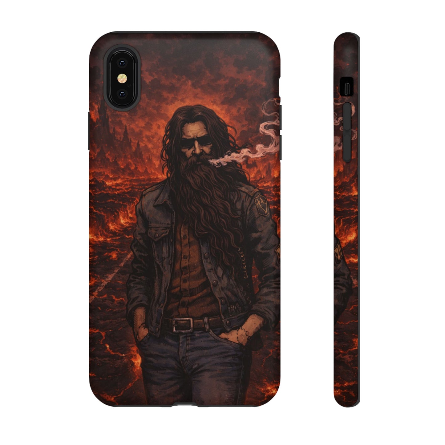 Rugged Beardman Phone Case — Smoky Lava Biker Design