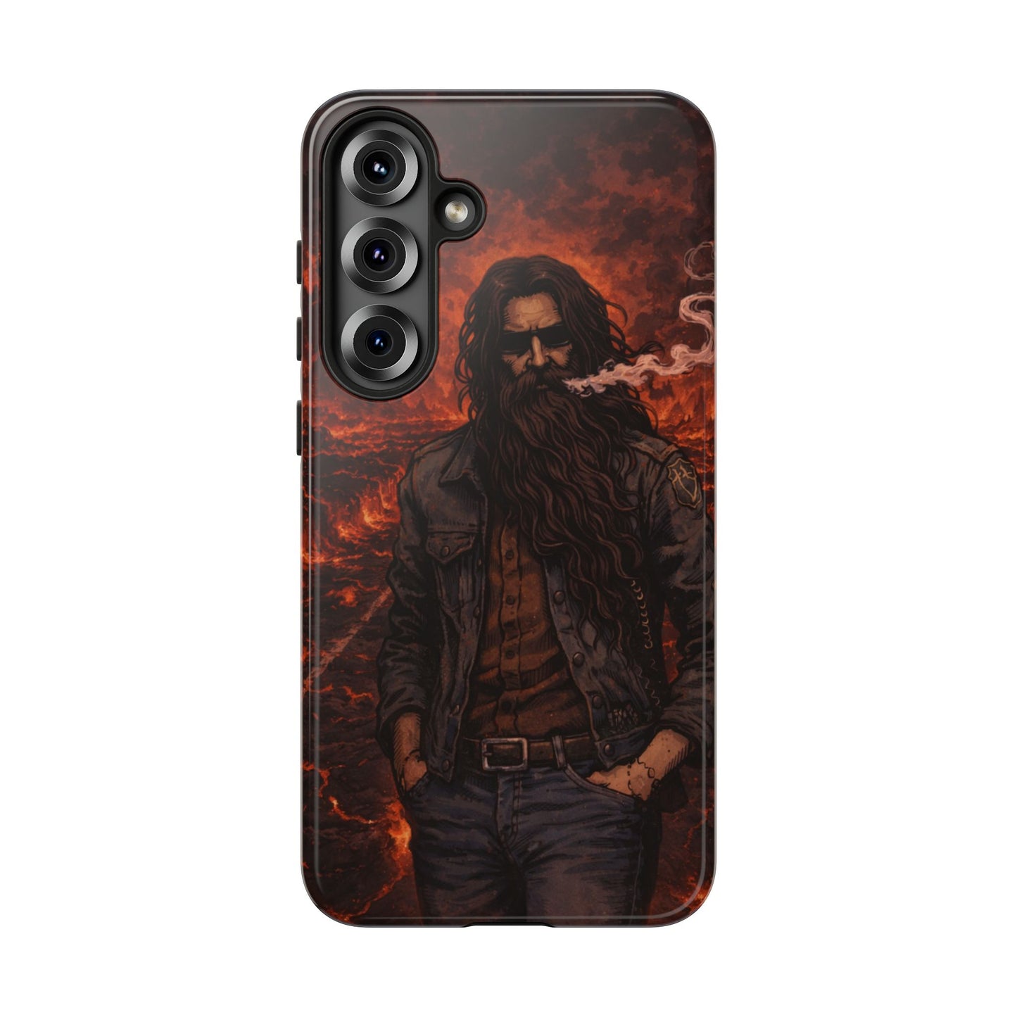 Rugged Beardman Phone Case — Smoky Lava Biker Design