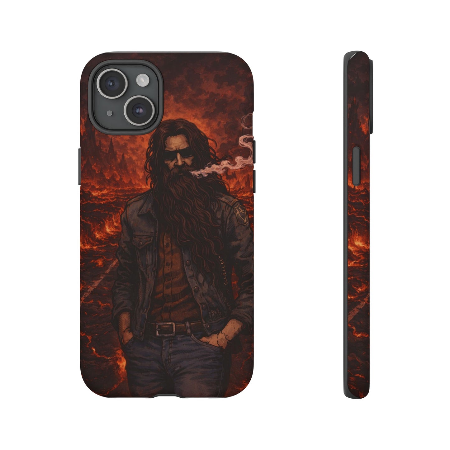 Rugged Beardman Phone Case — Smoky Lava Biker Design