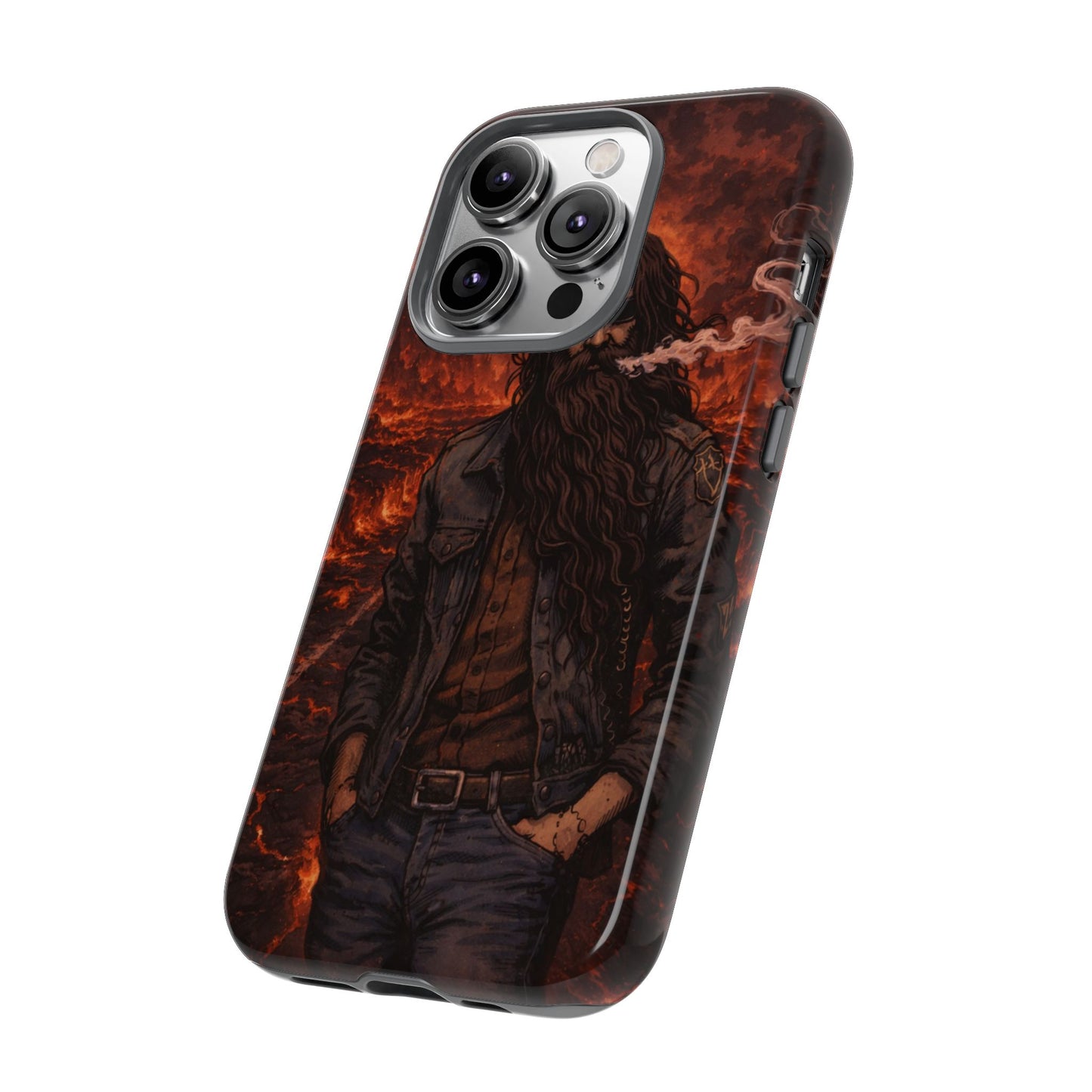 Rugged Beardman Phone Case — Smoky Lava Biker Design