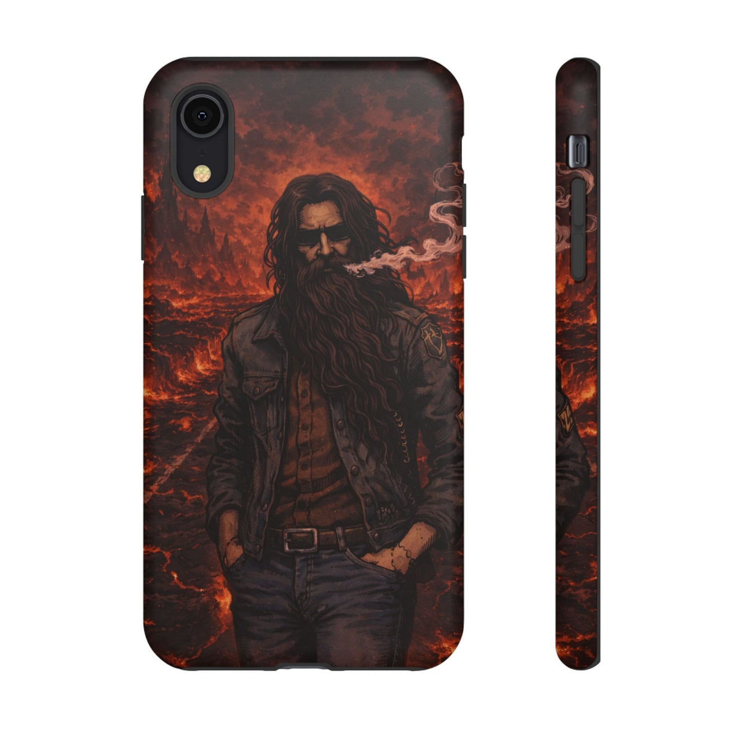 Rugged Beardman Phone Case — Smoky Lava Biker Design