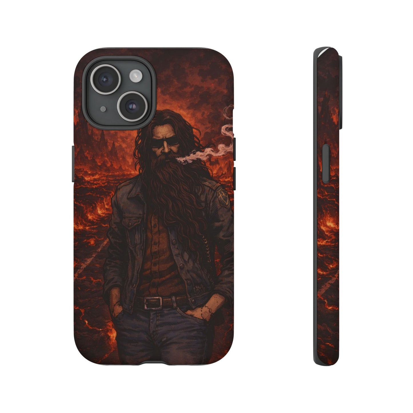 Rugged Beardman Phone Case — Smoky Lava Biker Design