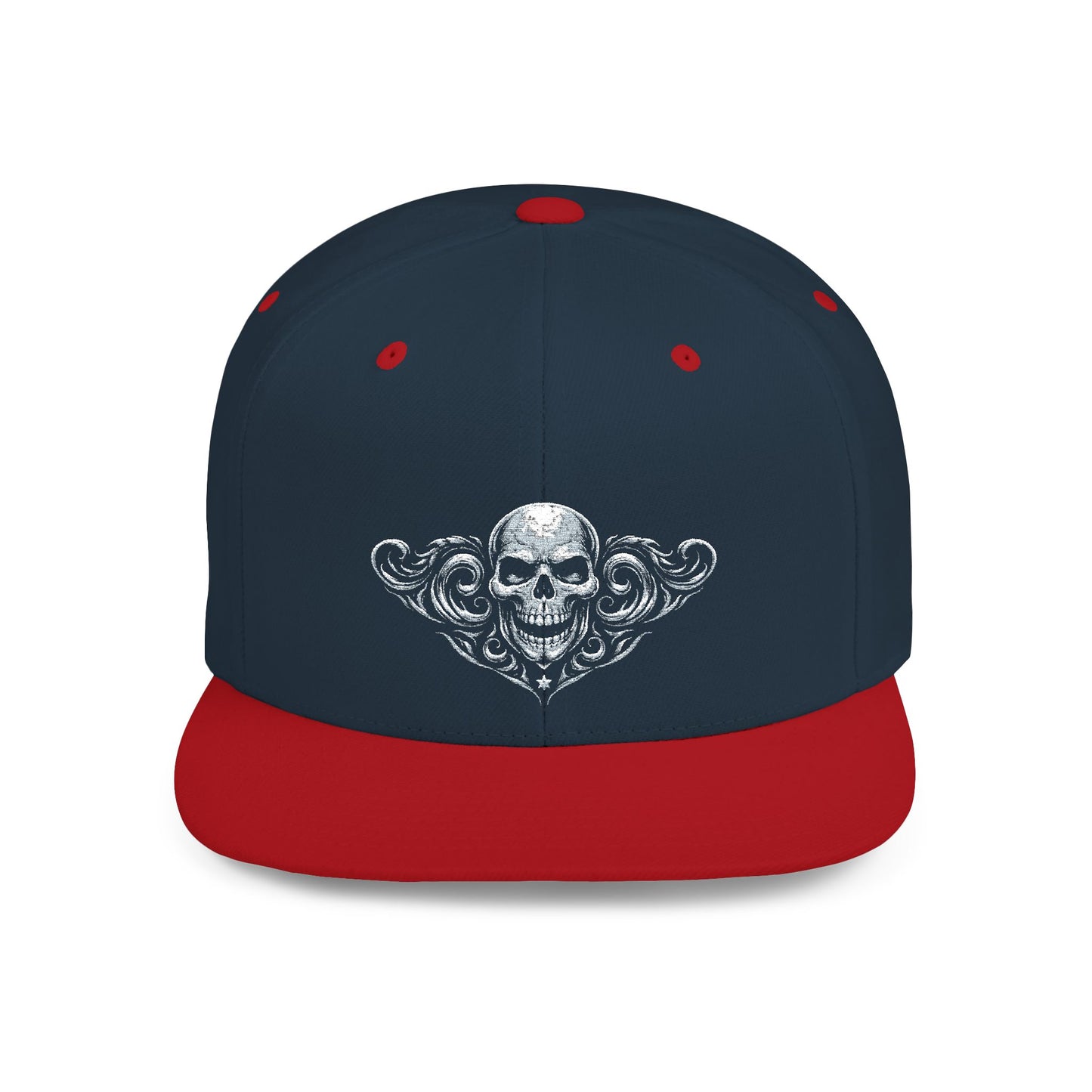 Diamond Skull Flat Bill Snapback Hat — Bling Skull Embroidered Cap