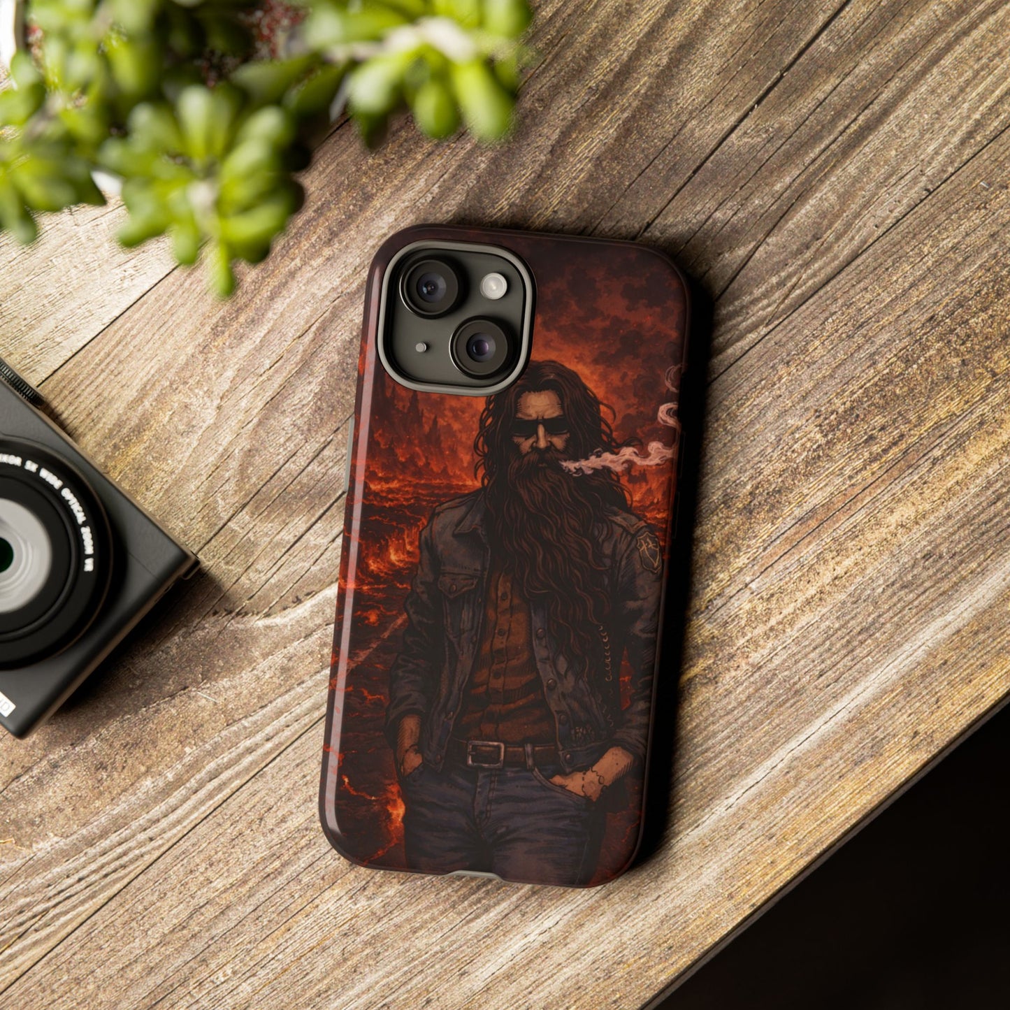 Rugged Beardman Phone Case — Smoky Lava Biker Design