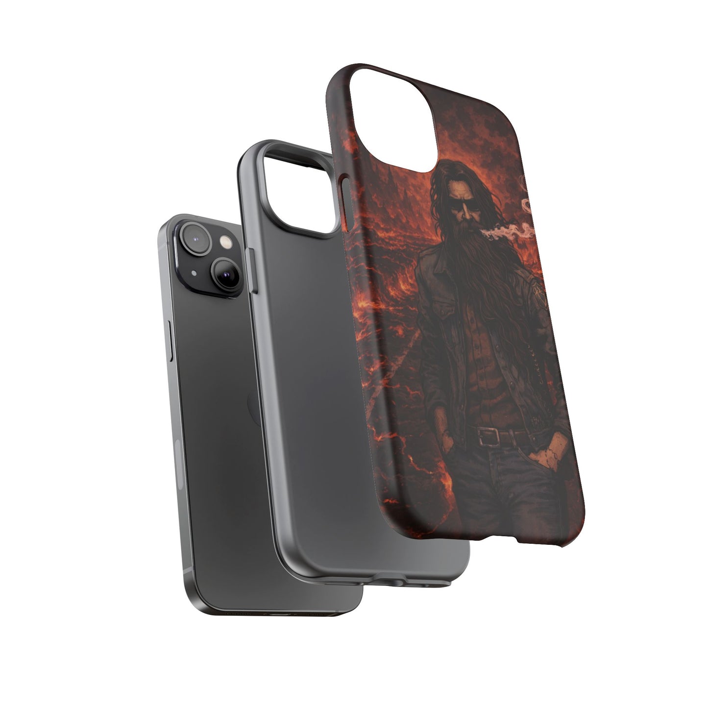 Rugged Beardman Phone Case — Smoky Lava Biker Design