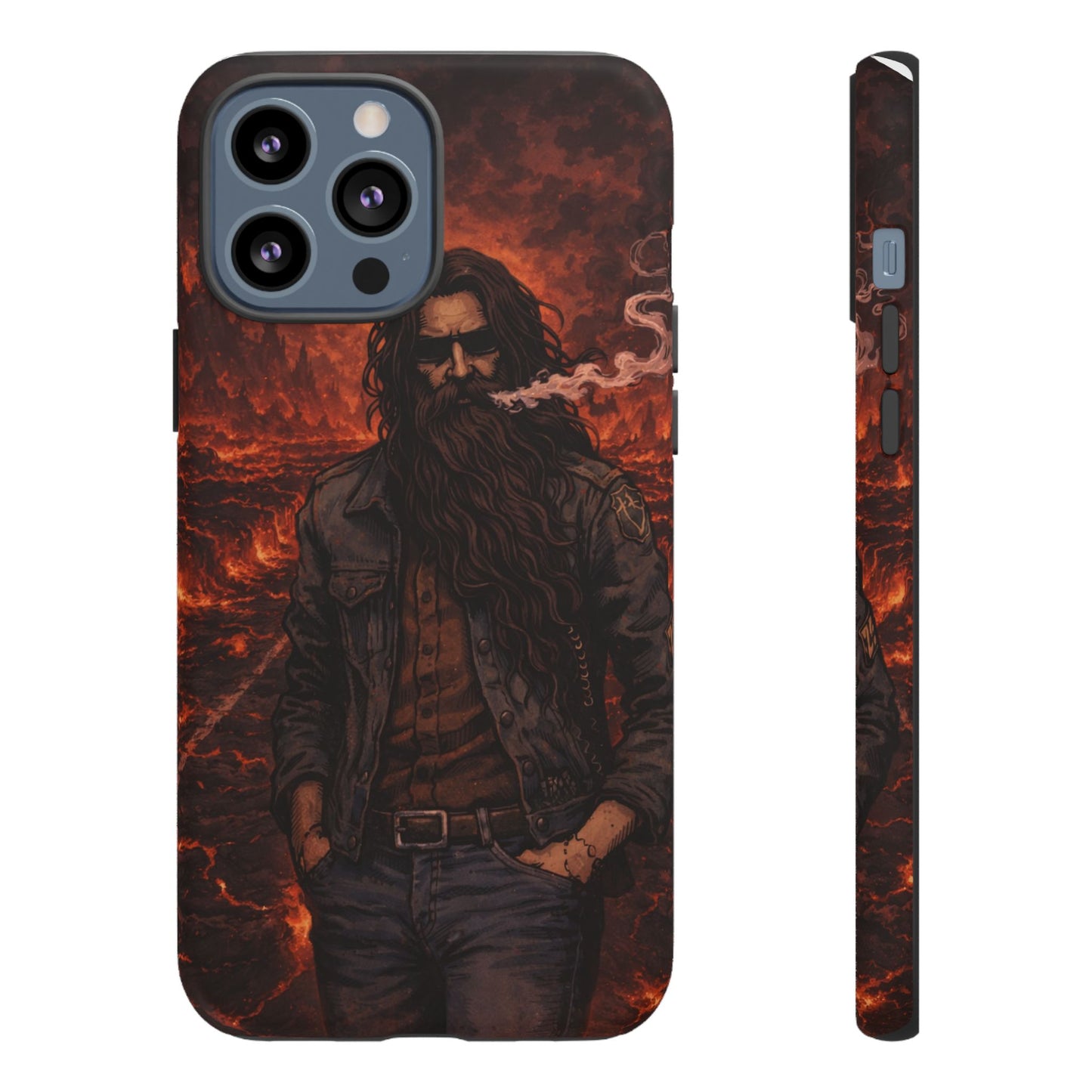 Rugged Beardman Phone Case — Smoky Lava Biker Design