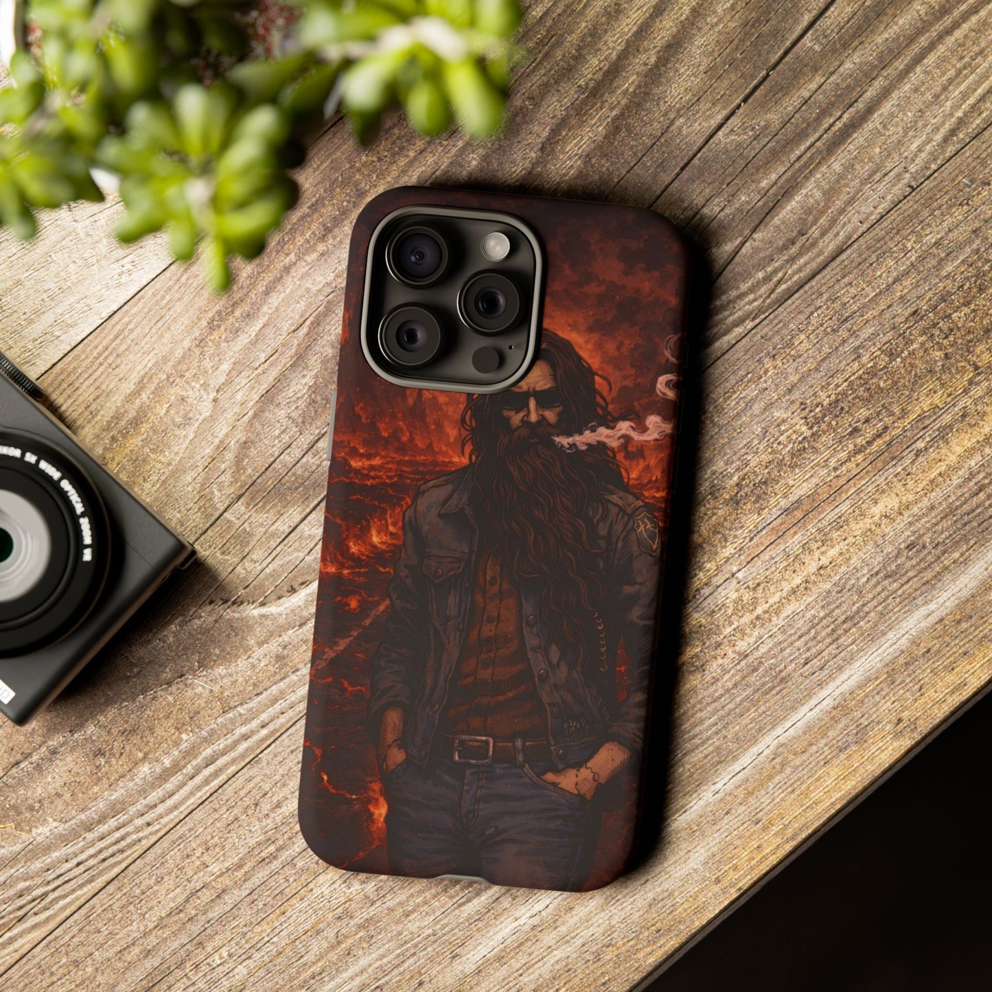 Rugged Beardman Phone Case — Smoky Lava Biker Design