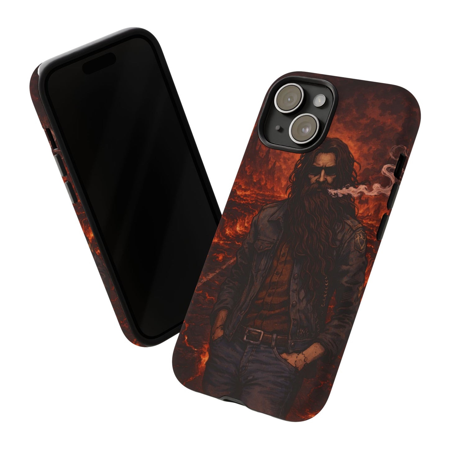 Rugged Beardman Phone Case — Smoky Lava Biker Design