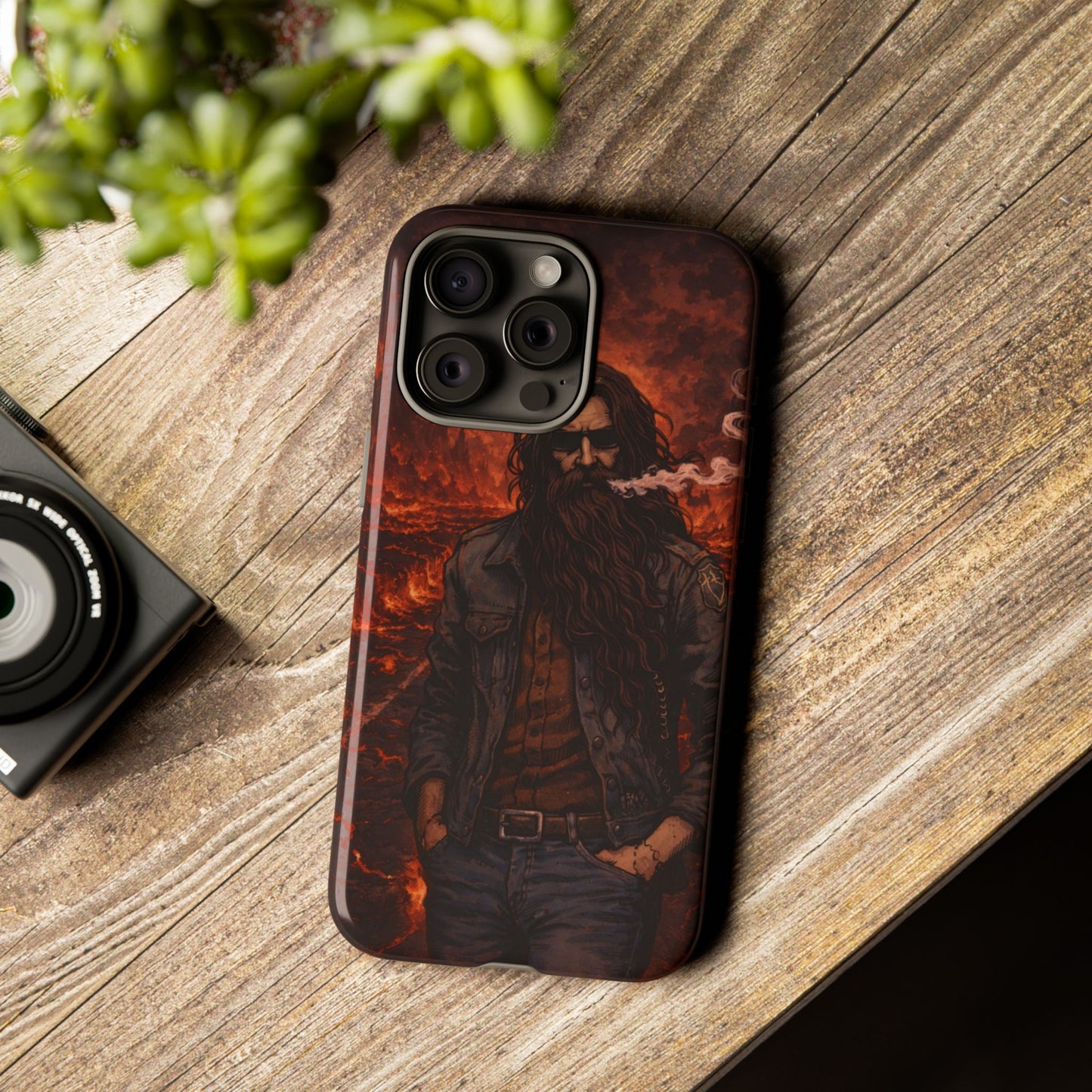Rugged Beardman Phone Case — Smoky Lava Biker Design