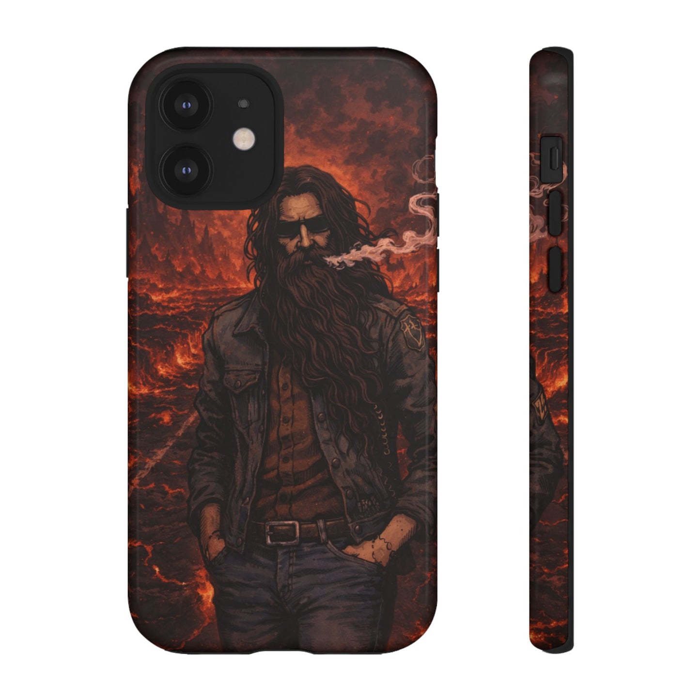Rugged Beardman Phone Case — Smoky Lava Biker Design