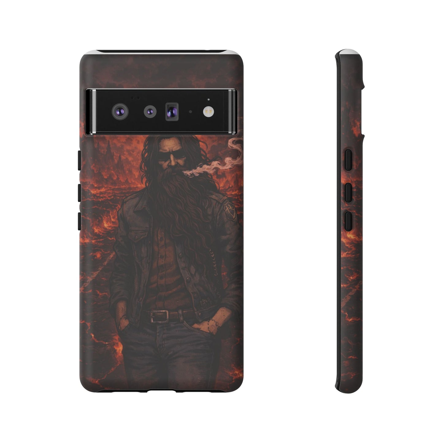 Rugged Beardman Phone Case — Smoky Lava Biker Design