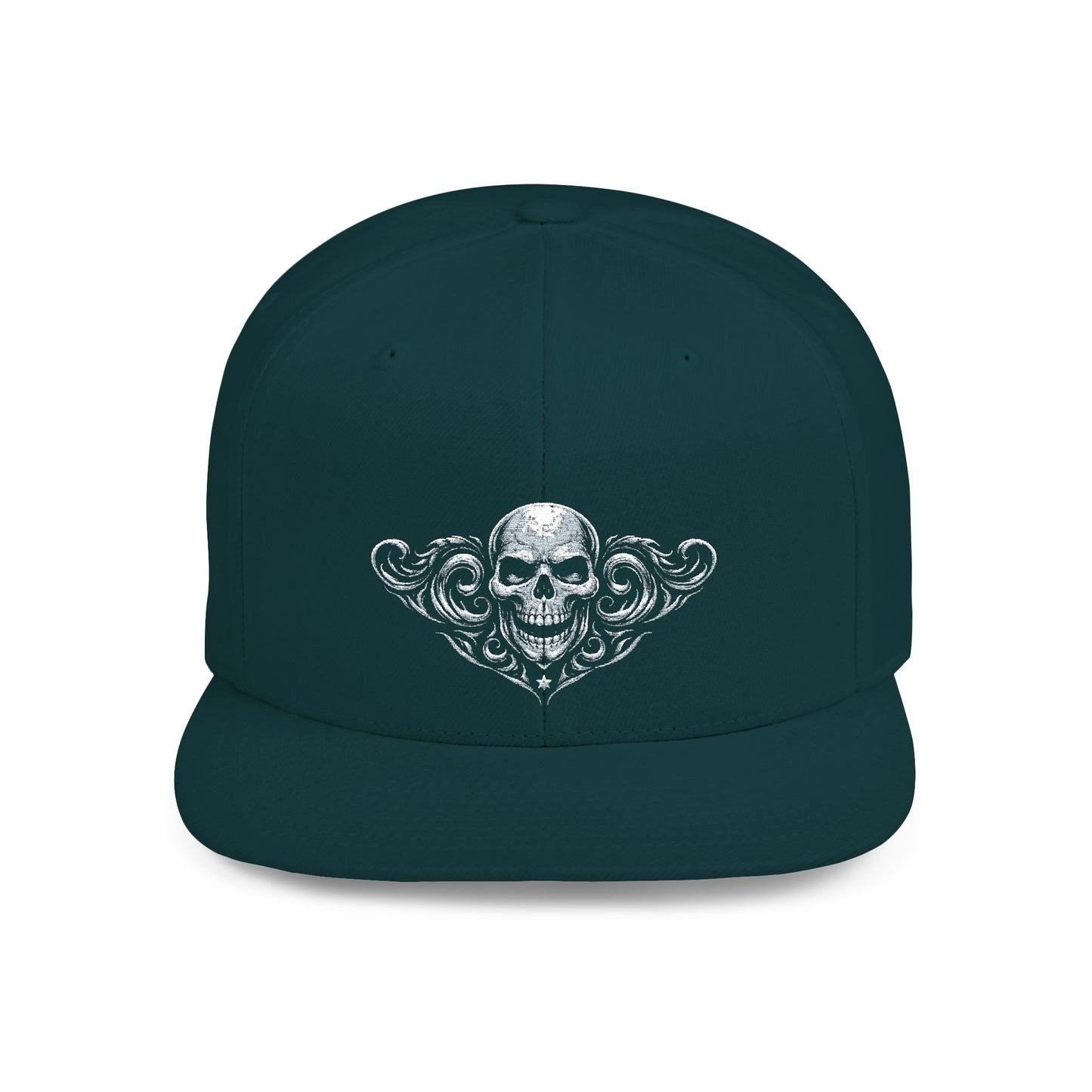 Diamond Skull Flat Bill Snapback Hat — Bling Skull Embroidered Cap