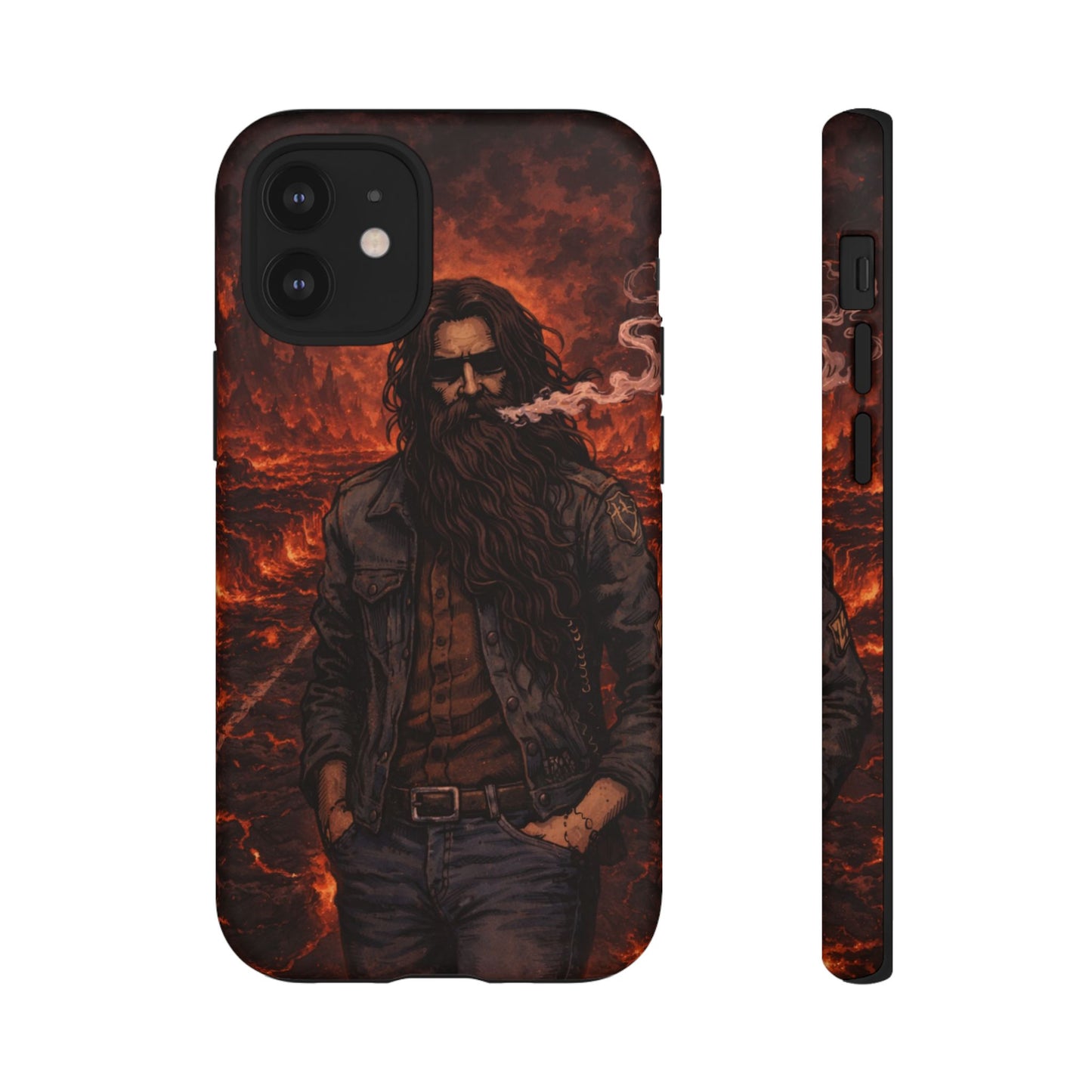Rugged Beardman Phone Case — Smoky Lava Biker Design