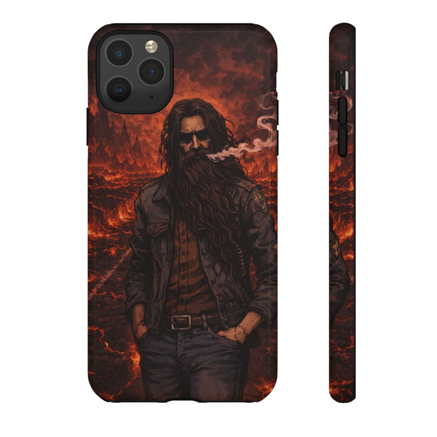 Rugged Beardman Phone Case — Smoky Lava Biker Design