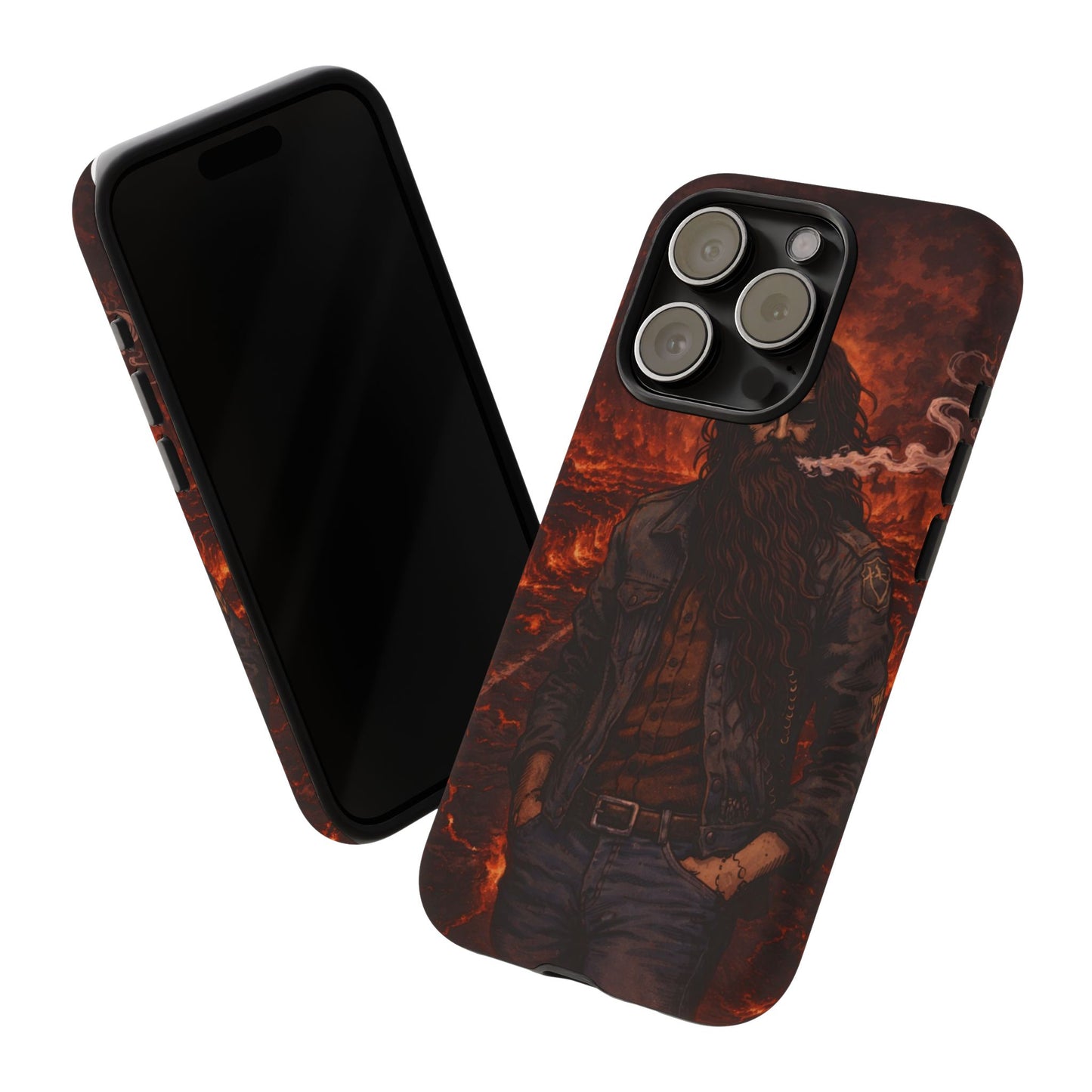 Rugged Beardman Phone Case — Smoky Lava Biker Design