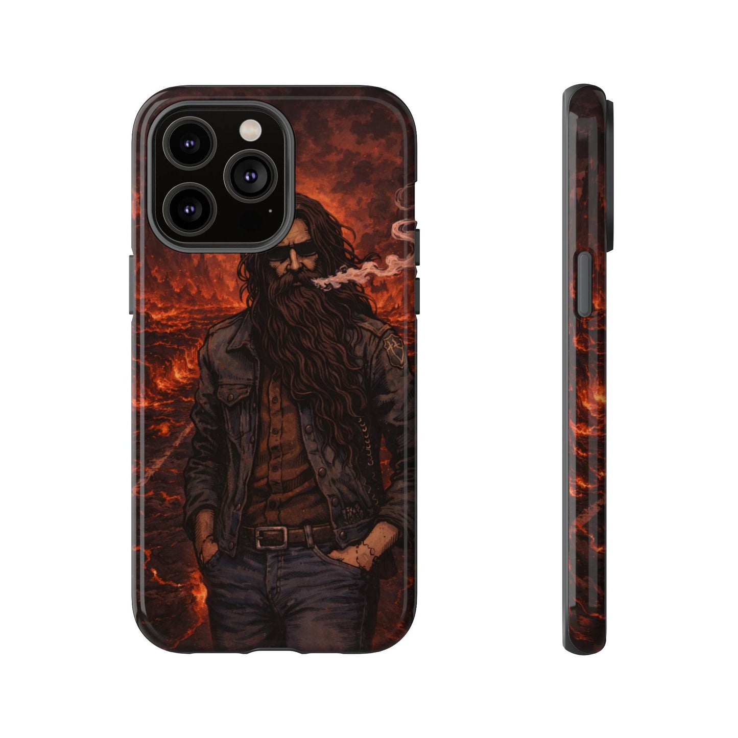 Rugged Beardman Phone Case — Smoky Lava Biker Design
