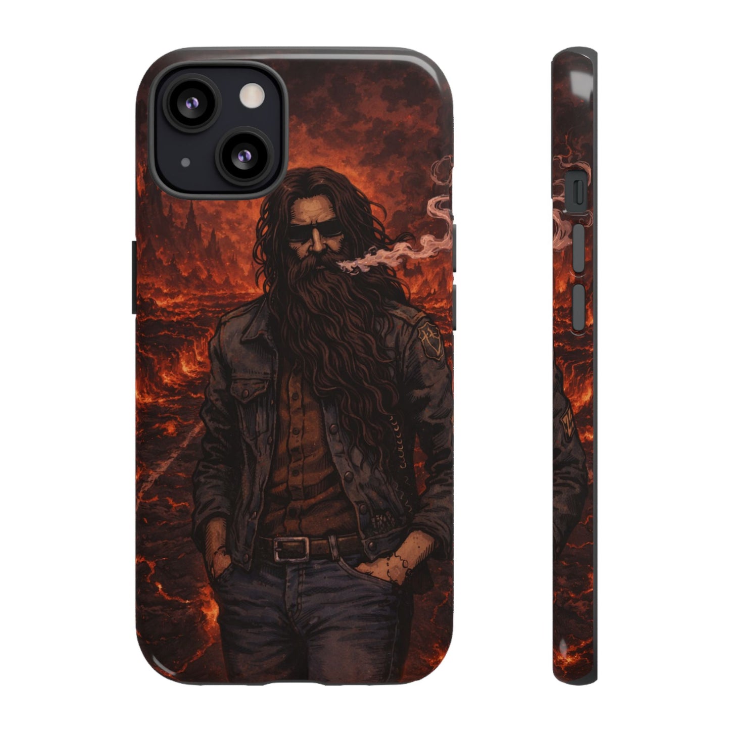 Rugged Beardman Phone Case — Smoky Lava Biker Design