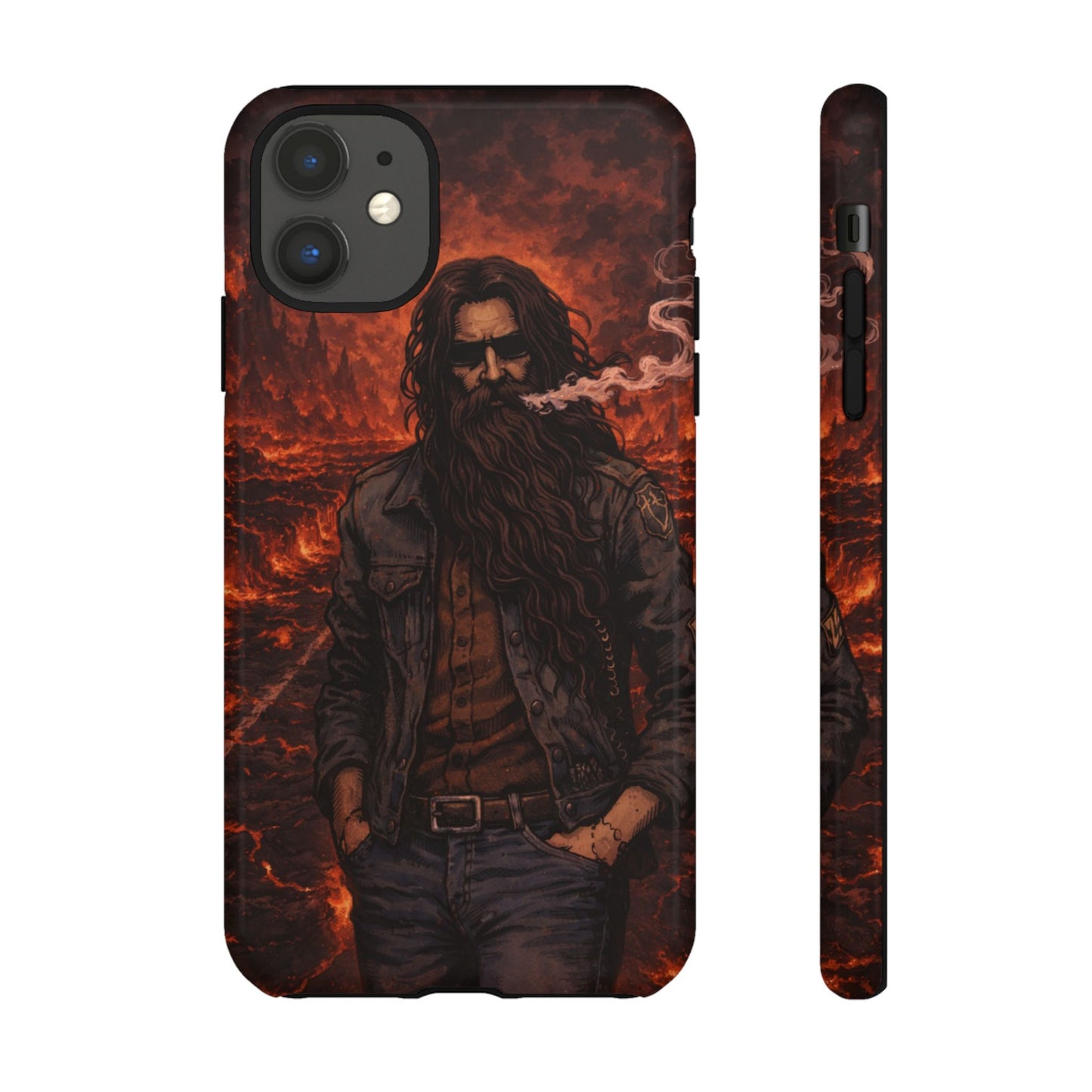 Rugged Beardman Phone Case — Smoky Lava Biker Design
