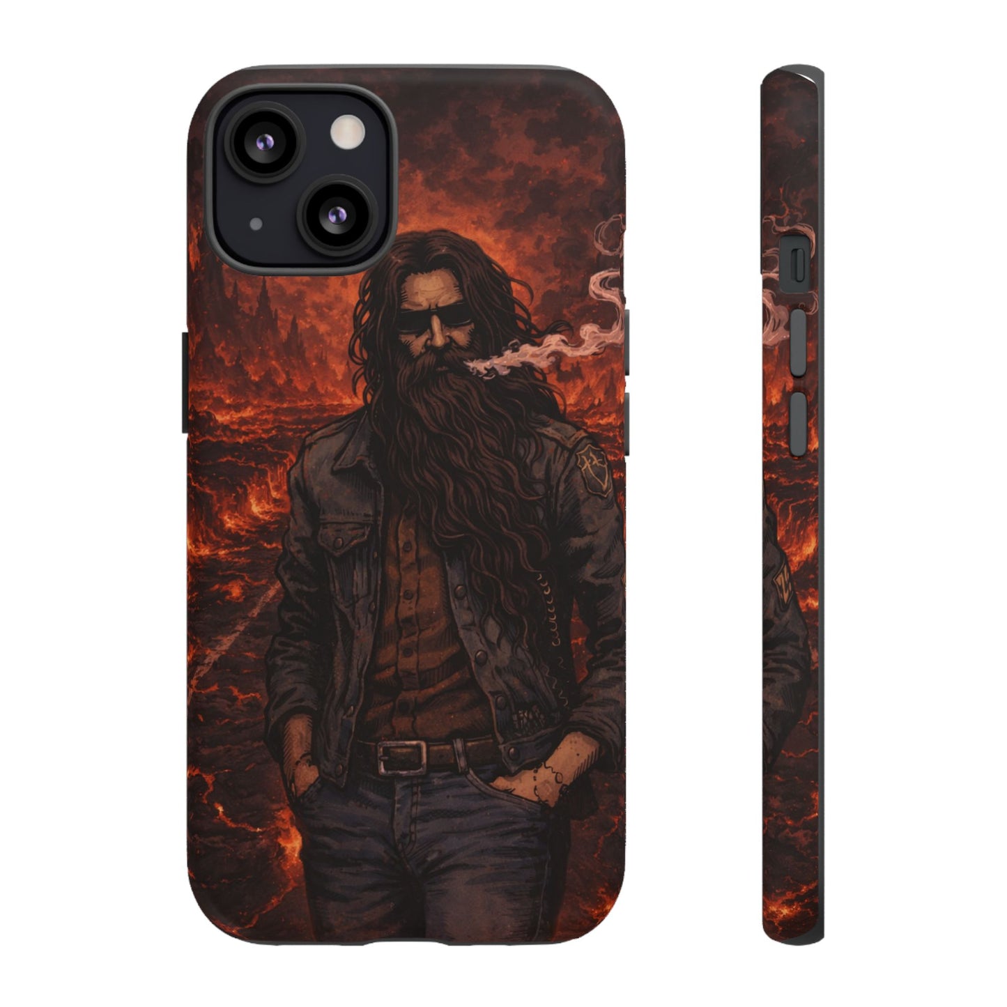 Rugged Beardman Phone Case — Smoky Lava Biker Design