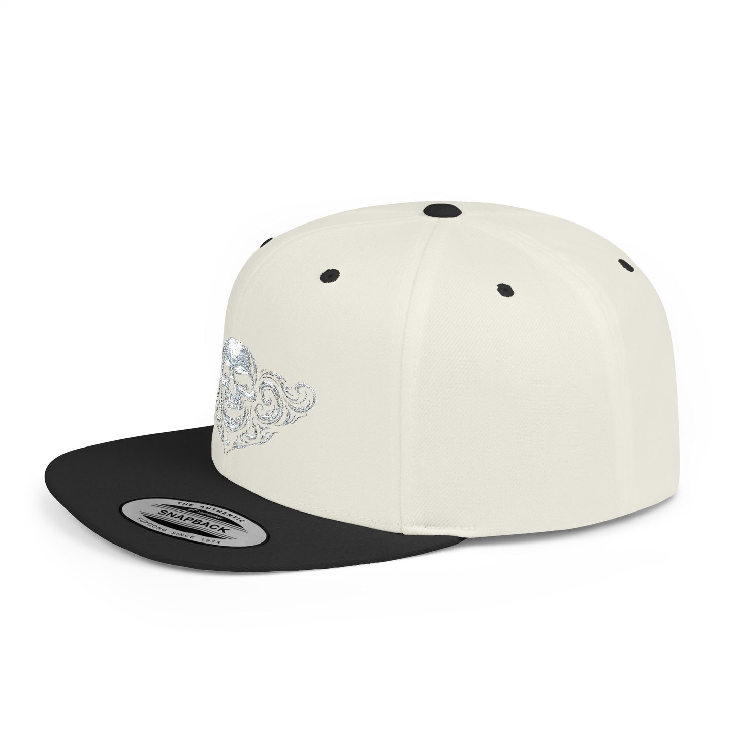 Diamond Skull Flat Bill Snapback Hat — Bling Skull Embroidered Cap