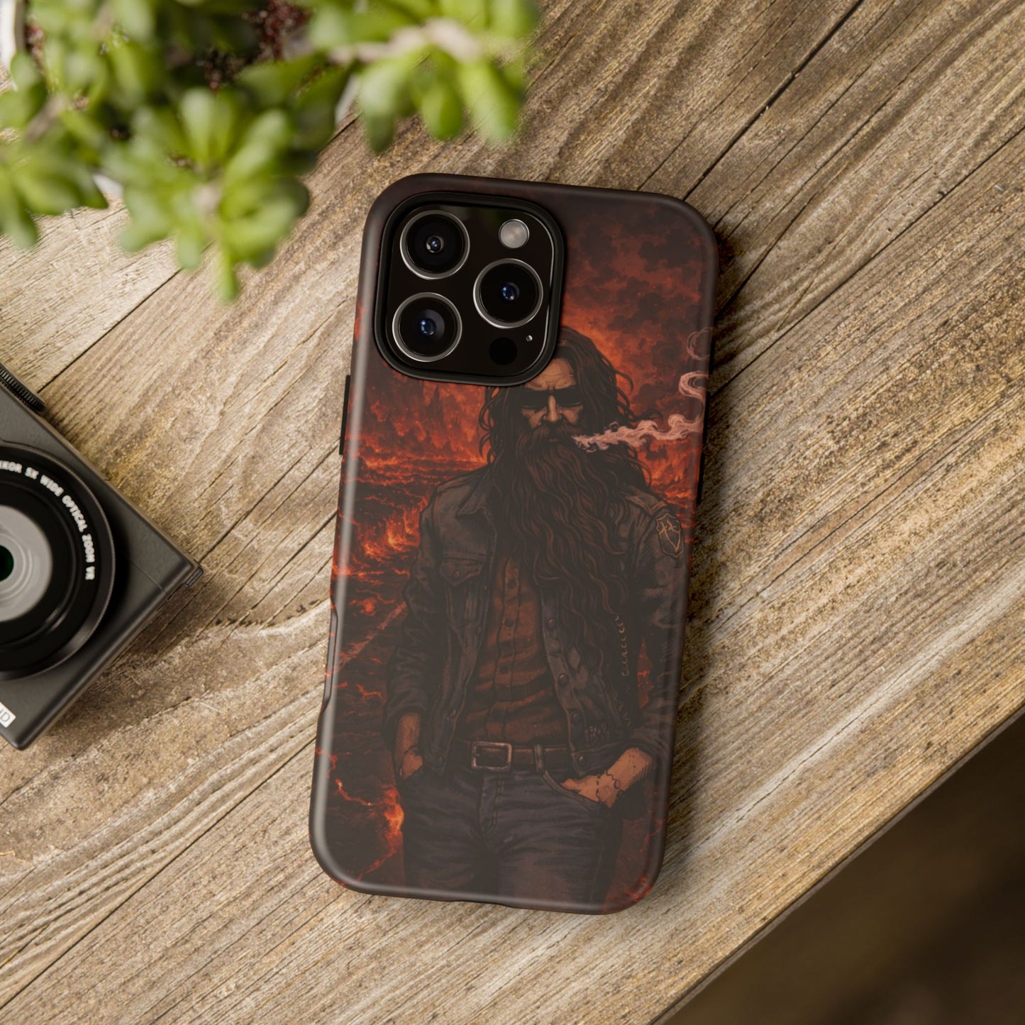 Rugged Beardman Phone Case — Smoky Lava Biker Design