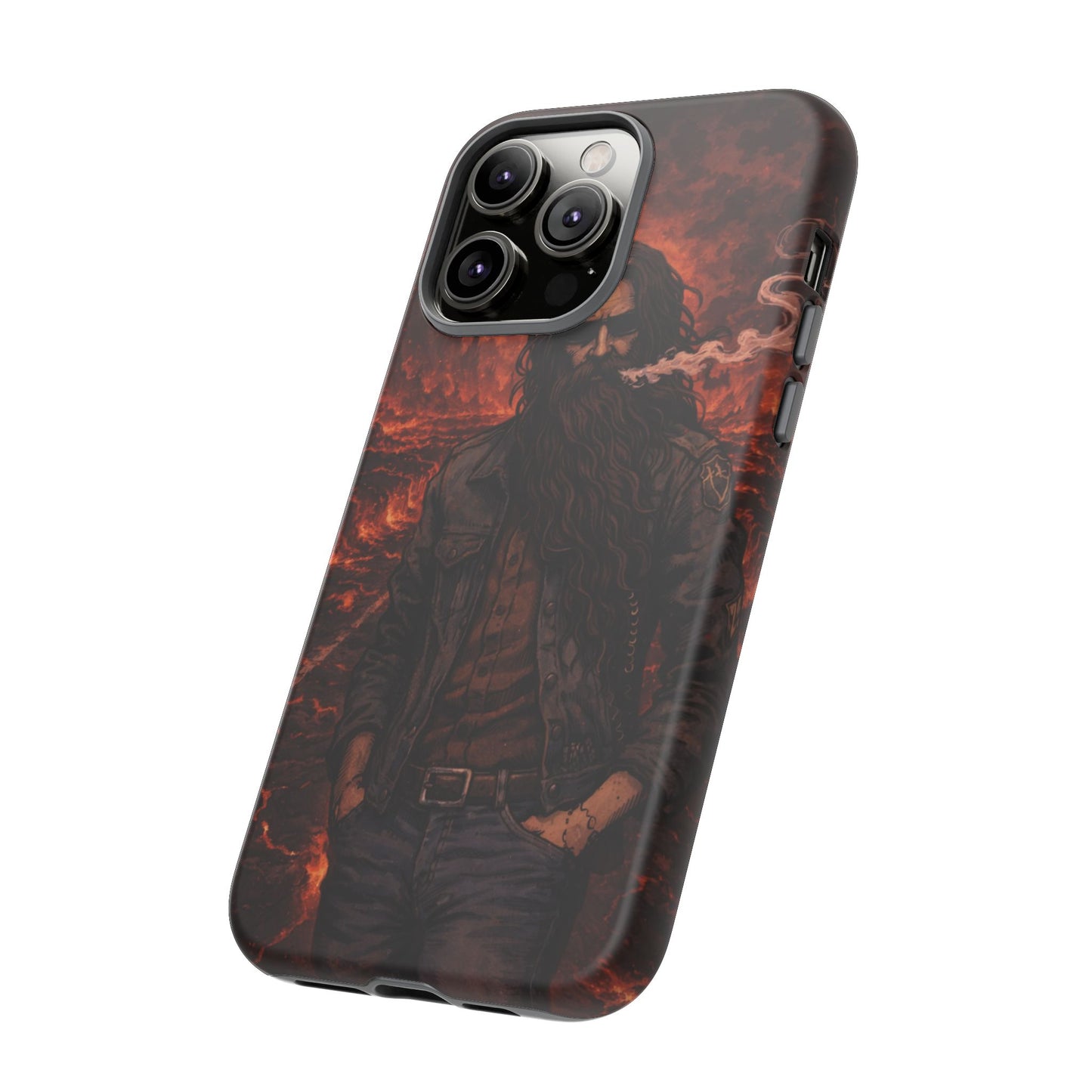 Rugged Beardman Phone Case — Smoky Lava Biker Design