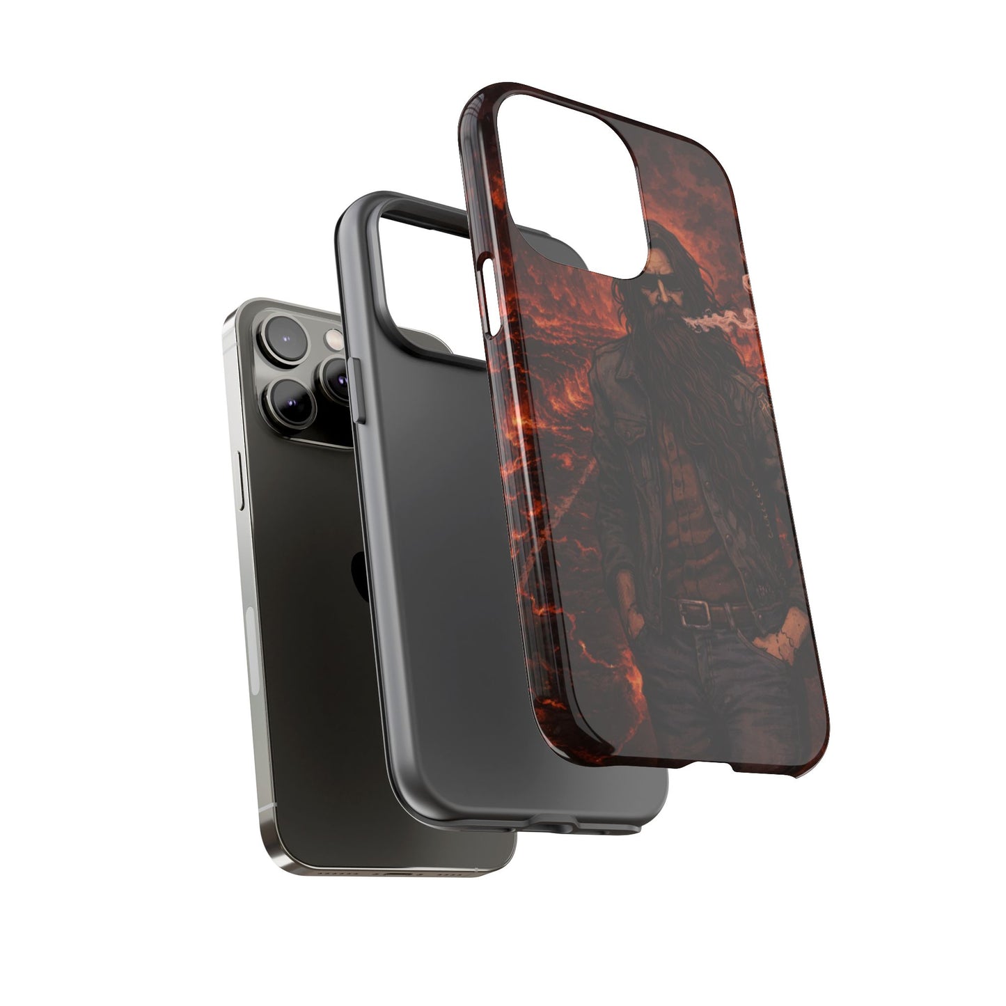 Rugged Beardman Phone Case — Smoky Lava Biker Design