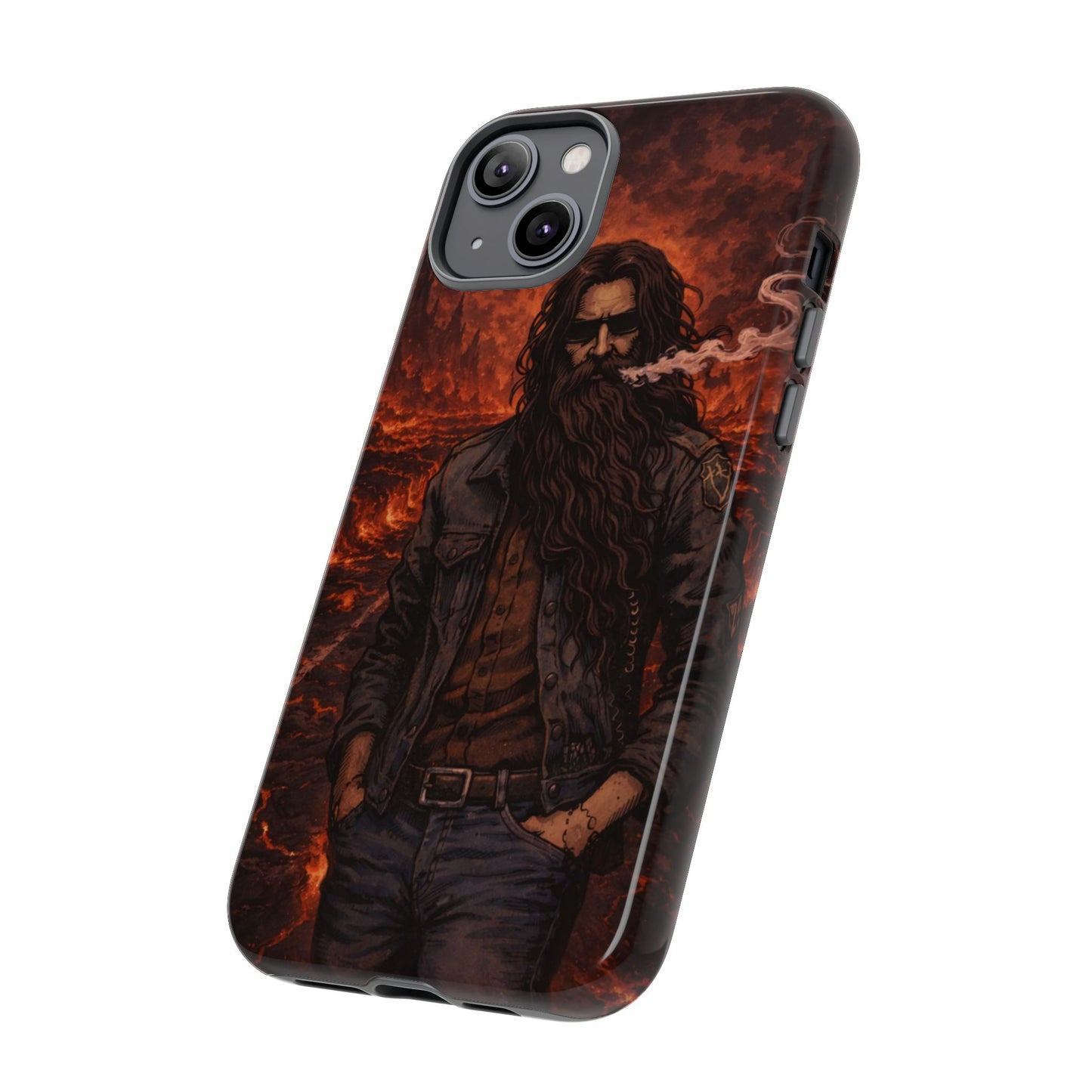 Rugged Beardman Phone Case — Smoky Lava Biker Design