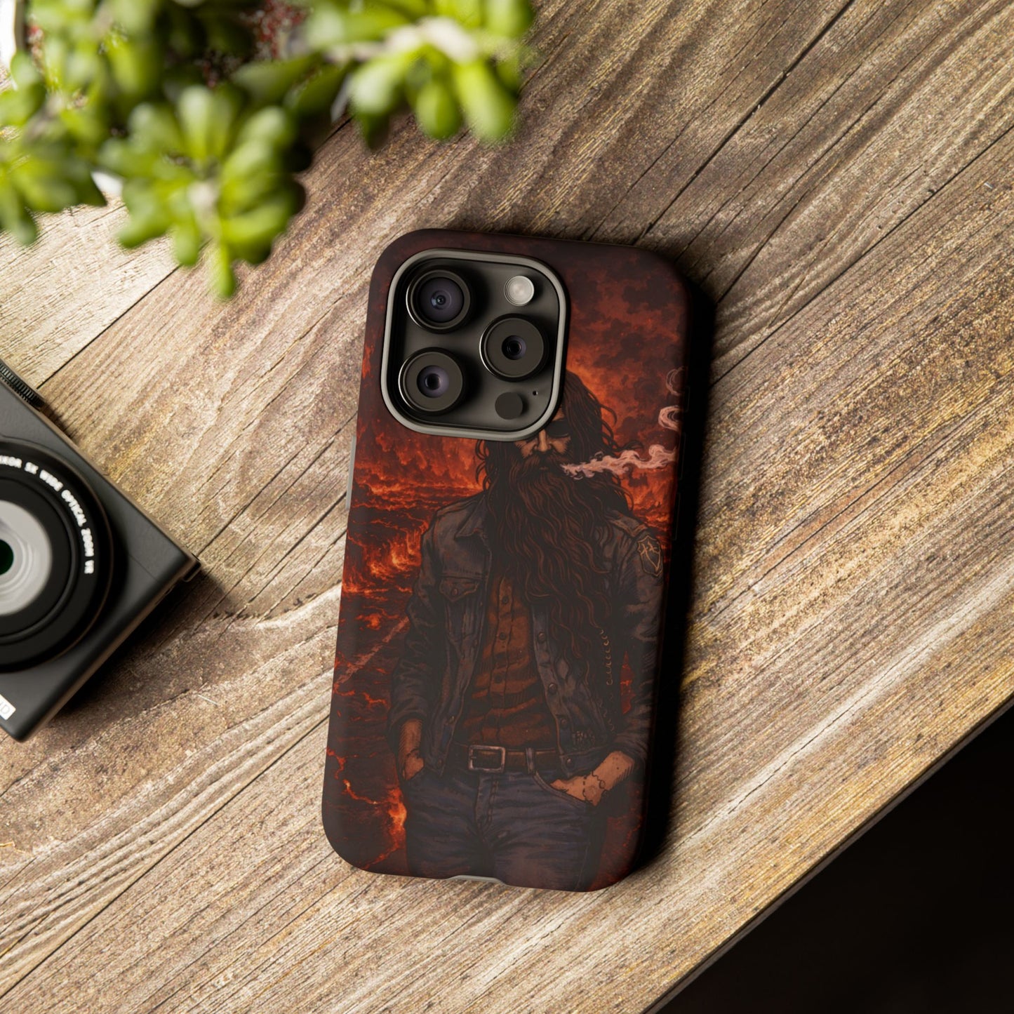 Rugged Beardman Phone Case — Smoky Lava Biker Design
